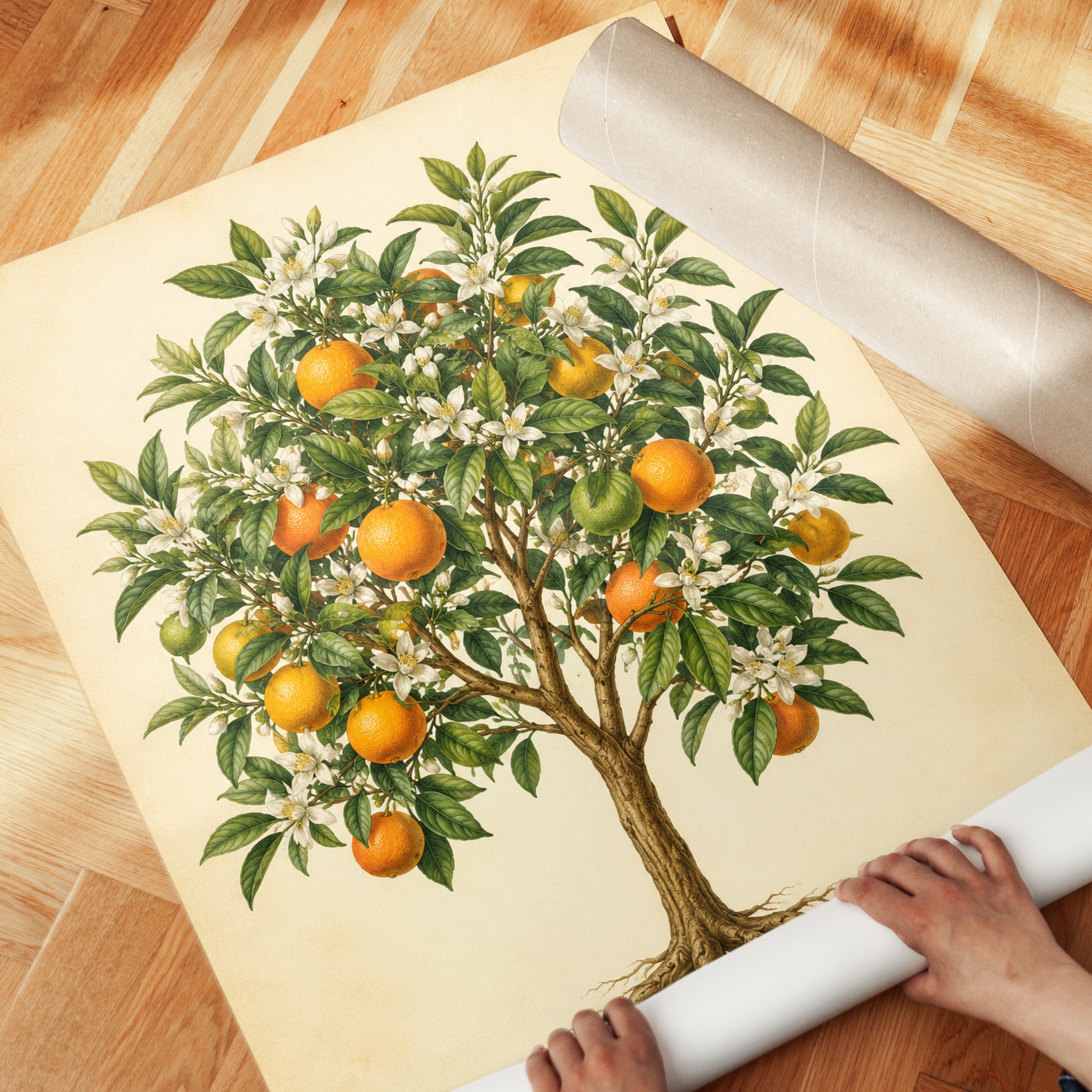 Orange Tree Botanical Print: Vintage Illustration Wall Art - detail