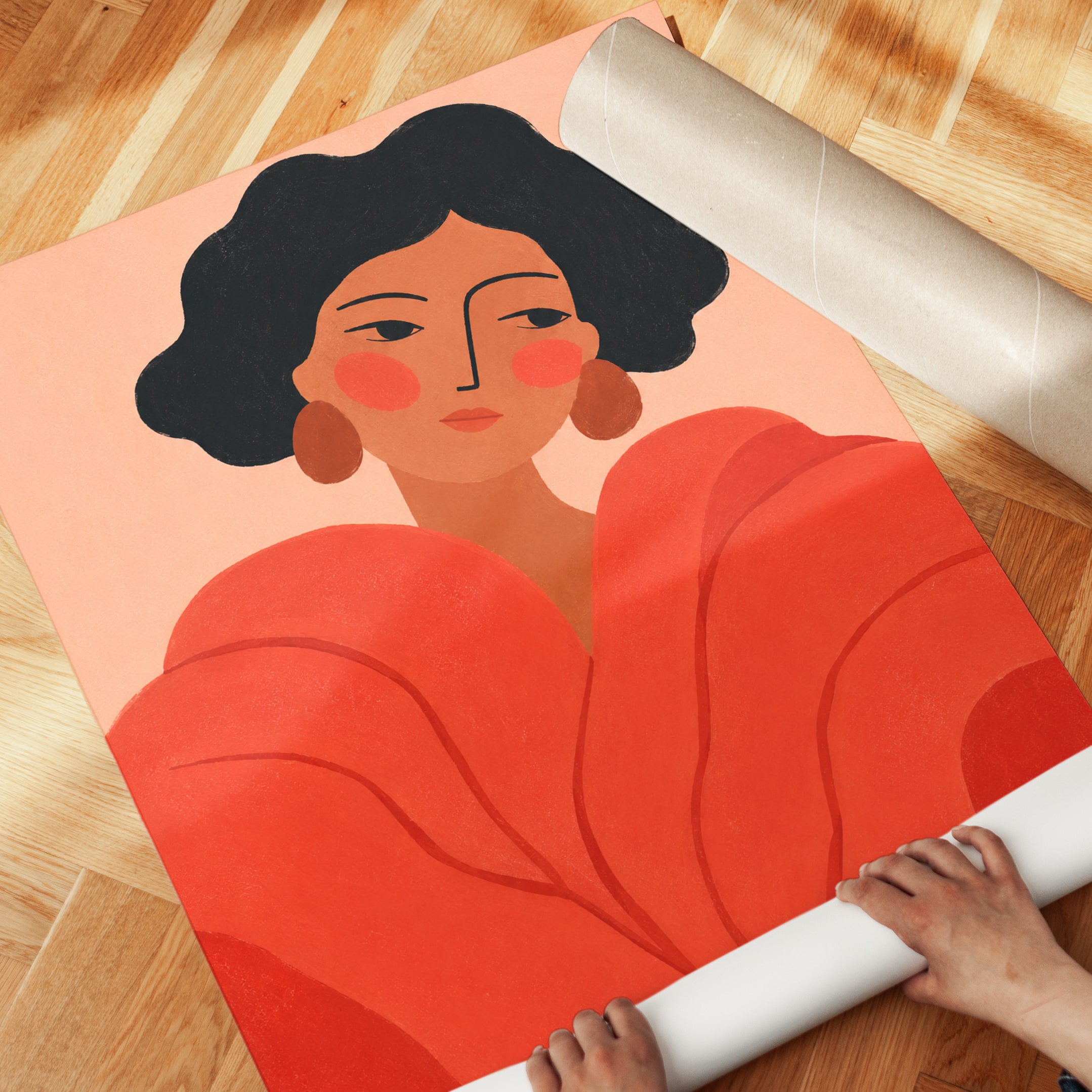 Modern Red Woman Portrait Art - detail