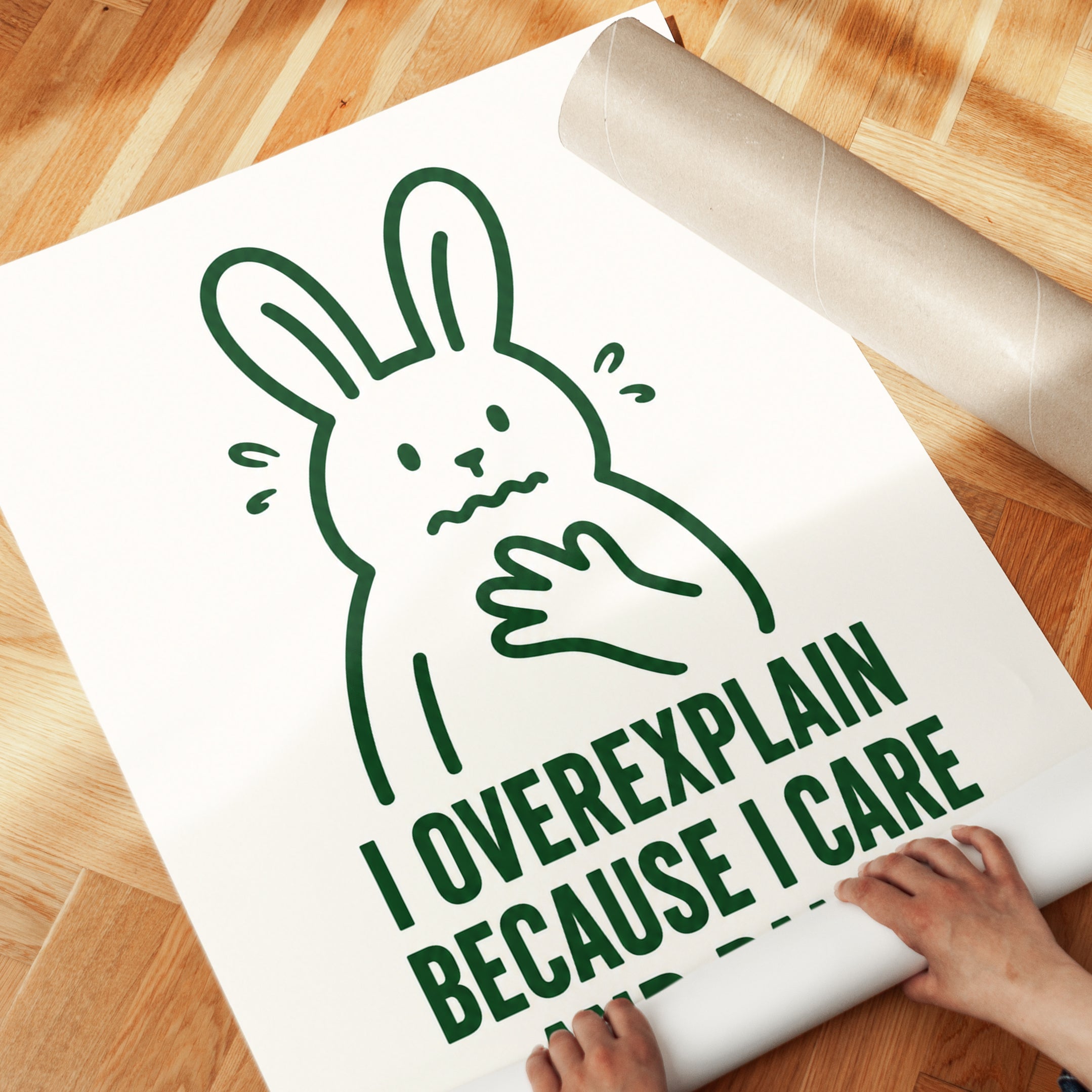 Anxiety Bunny Art Print: Funny Mental Health Quote - detail