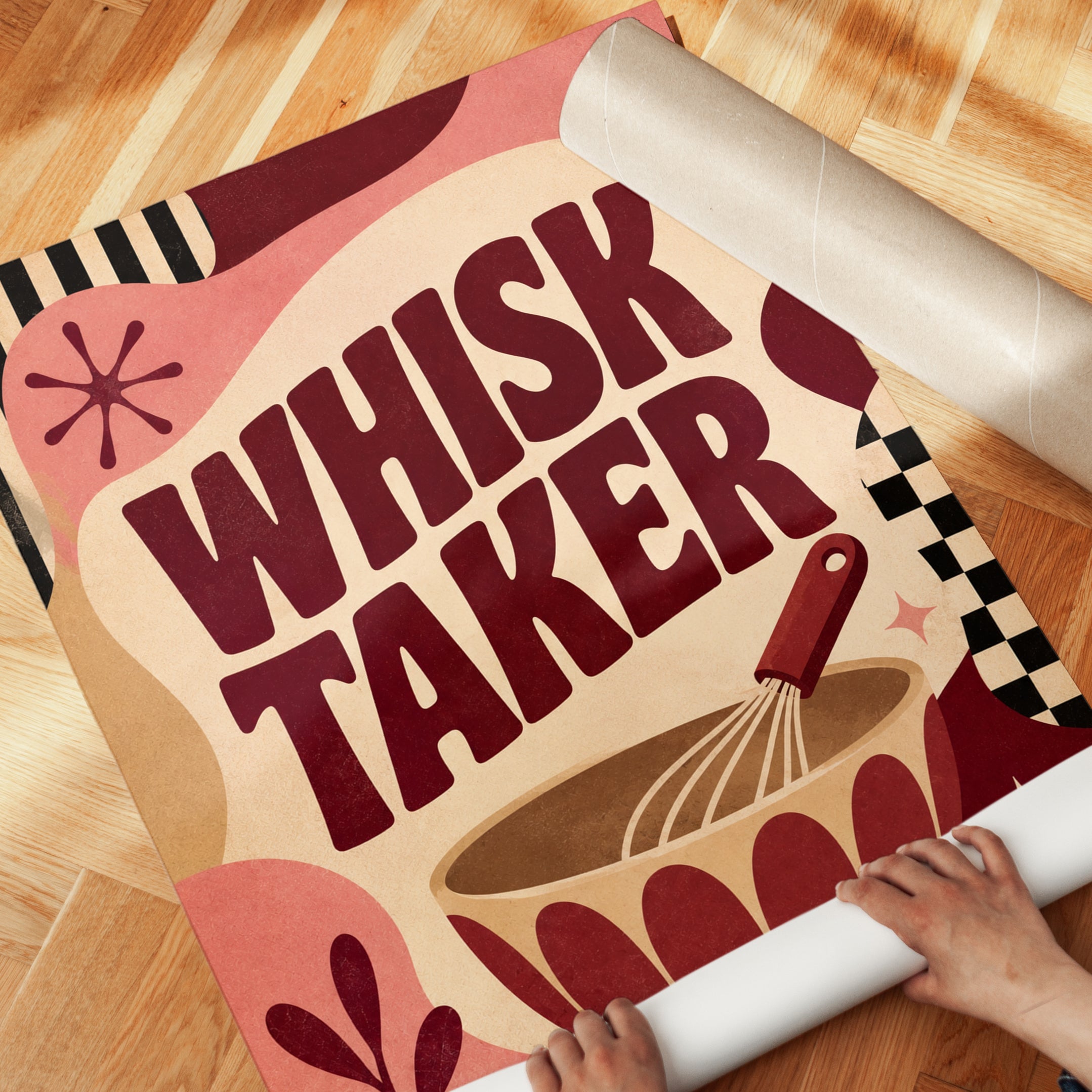 Whisk Taker Retro Kitchen Print: Mid-Century Modern Coral Design - detail