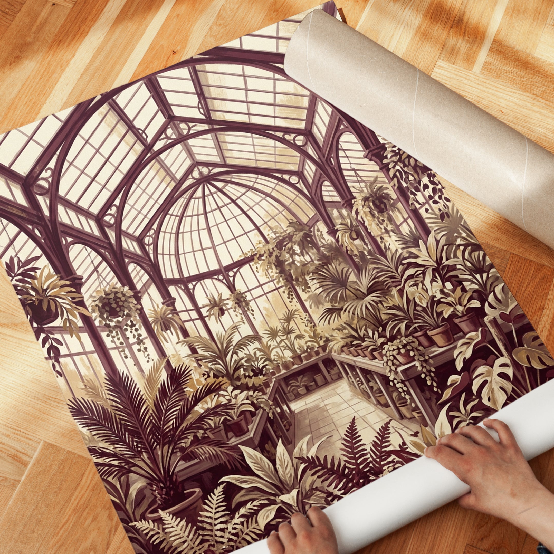 Victorian Conservatory Art Print: Sepia Botanical Architecture - detail