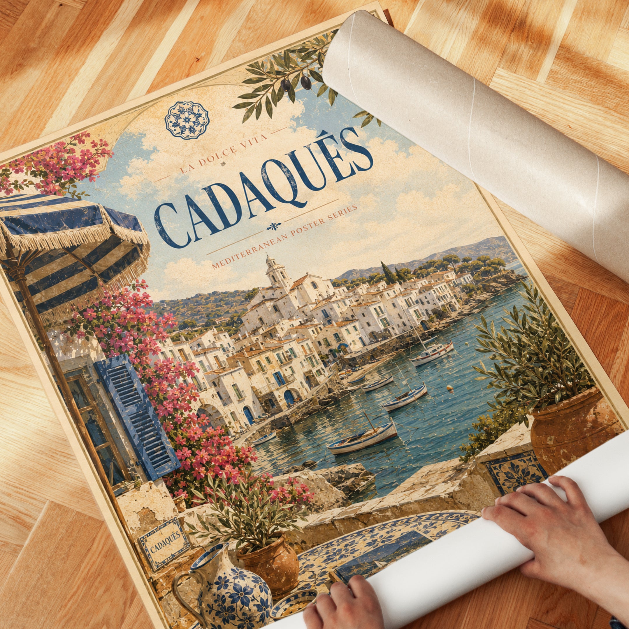 Cadaqués Vintage Travel Poster — Mediterranean Coastal Village - detail