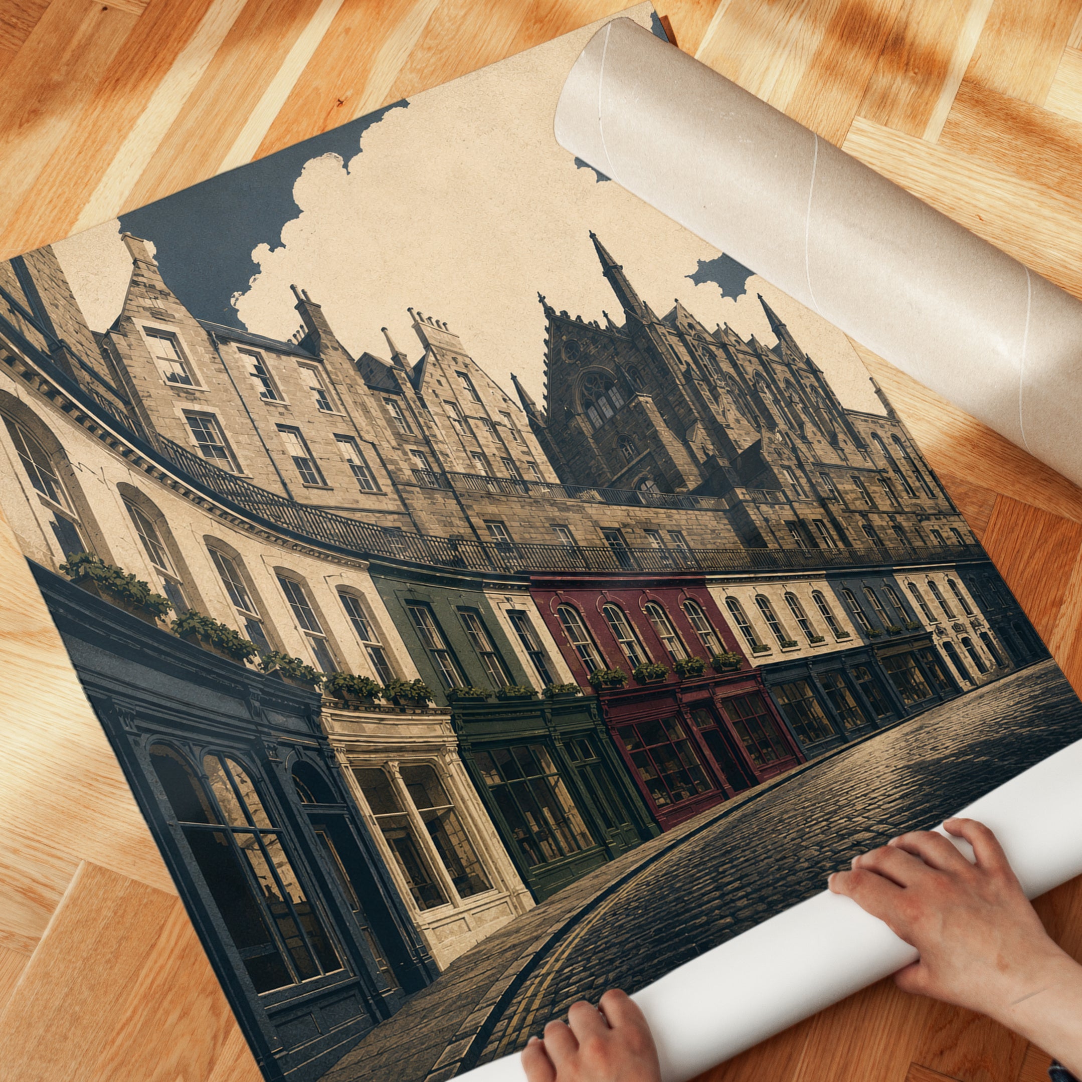 Edinburgh Street Poster – Vintage Travel Print - detail