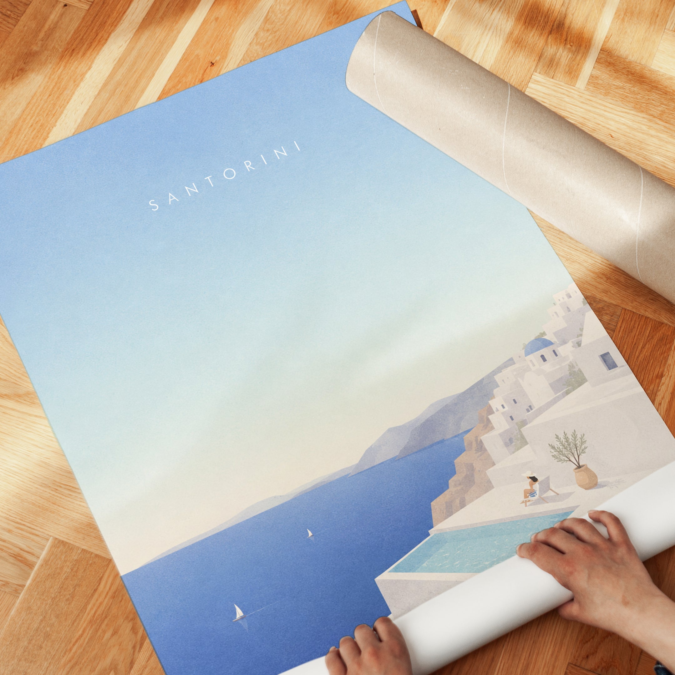 Santorini Travel Poster – Greece Wall Art - detail