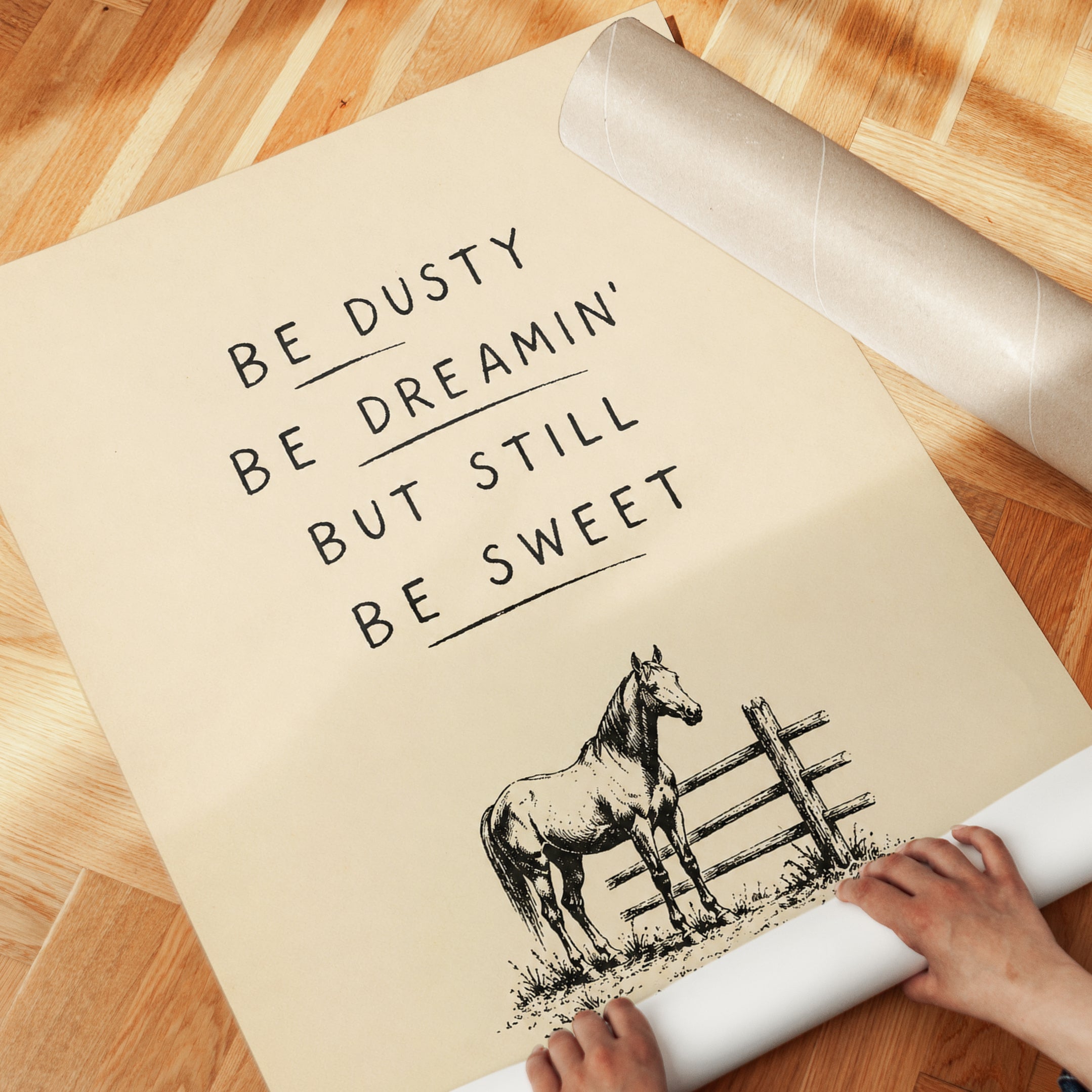 Be Dusty Be Dreamin' Horse Print: Vintage Western Wall Art - detail
