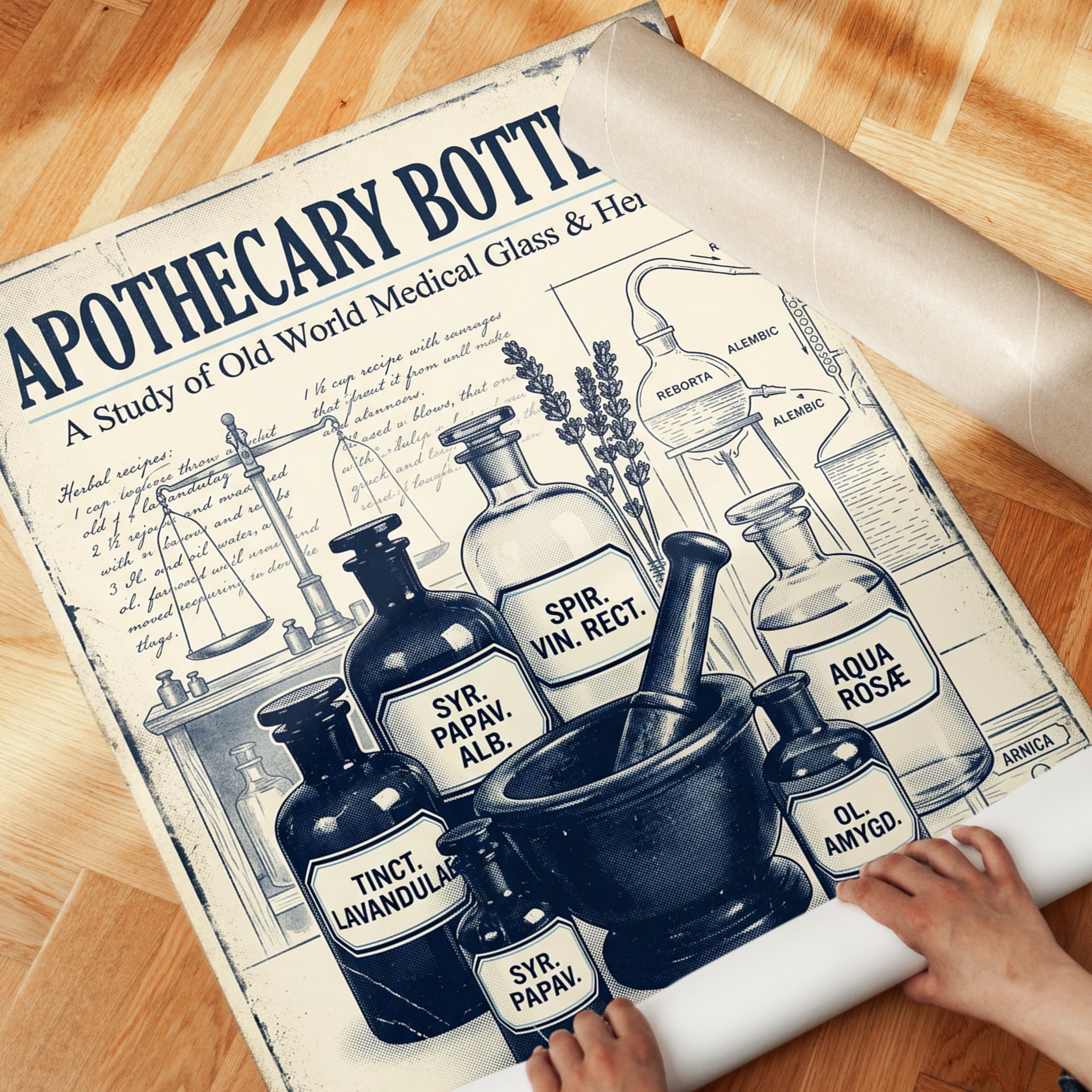 Apothecary Bottles Print: Vintage Medical Pharmacy Wall Art - detail