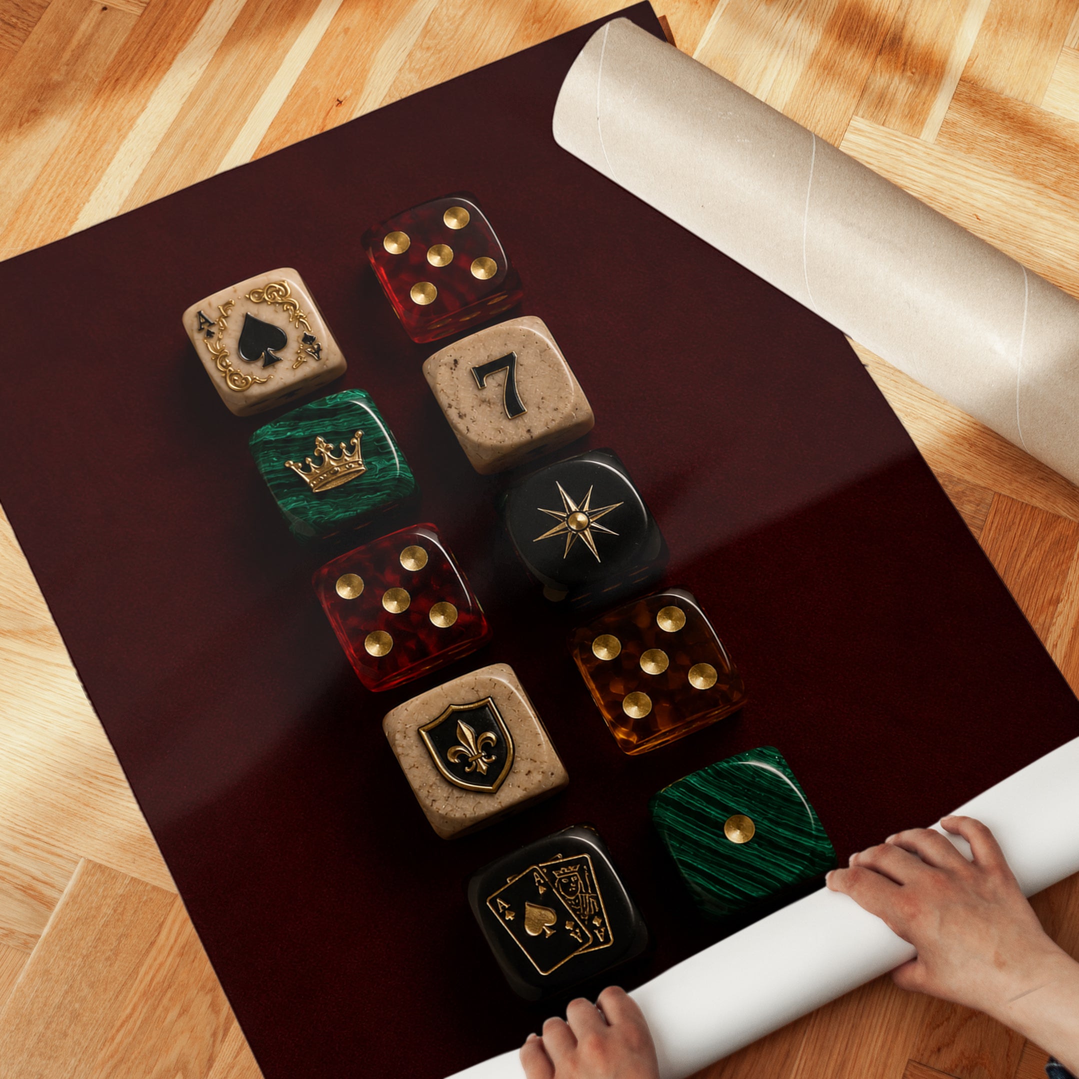 Vintage Dice and Playing Cards Wall Art: Dark Moody Still Life - detail