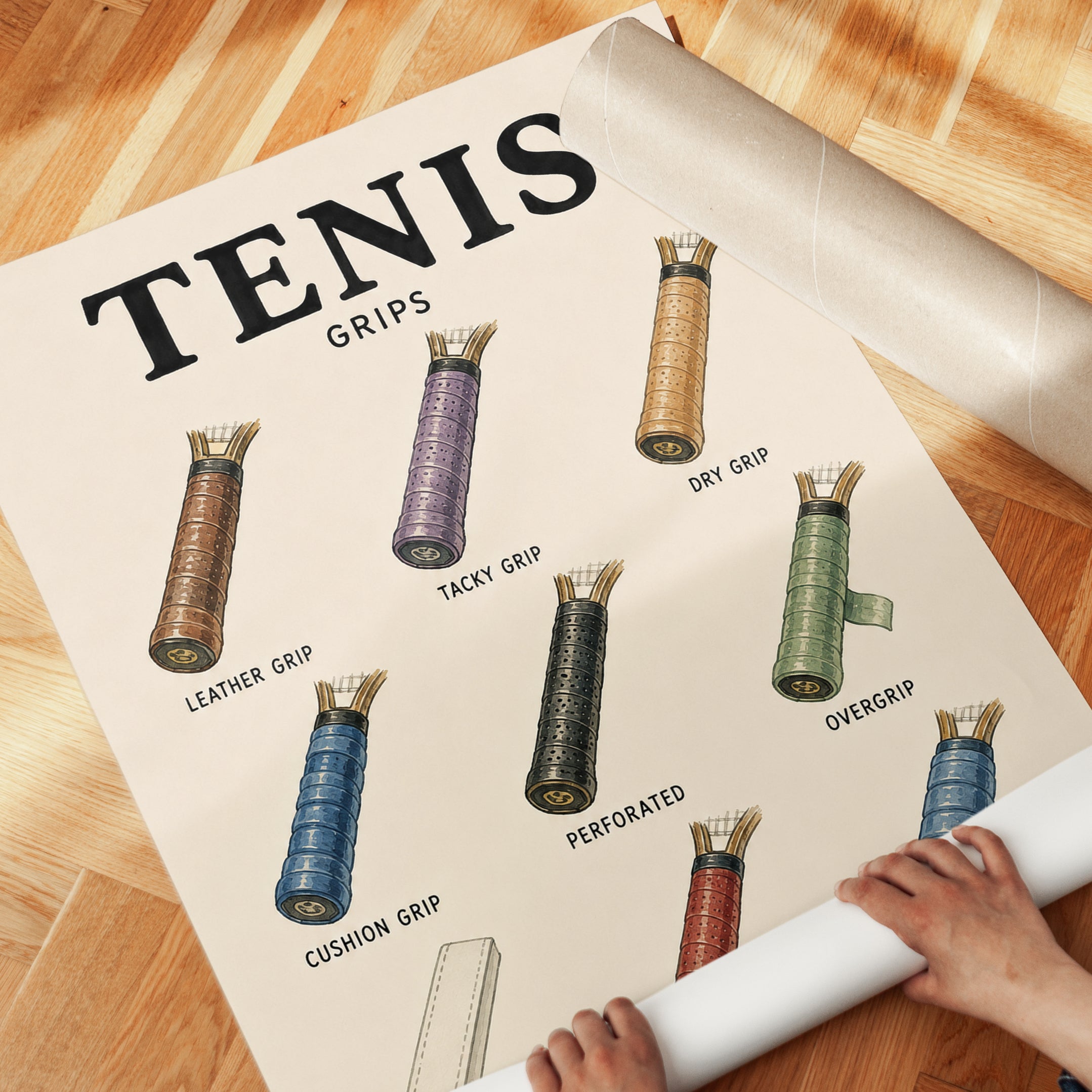 Tennis Grips Guide Poster: Vintage Sports Instruction Chart - detail