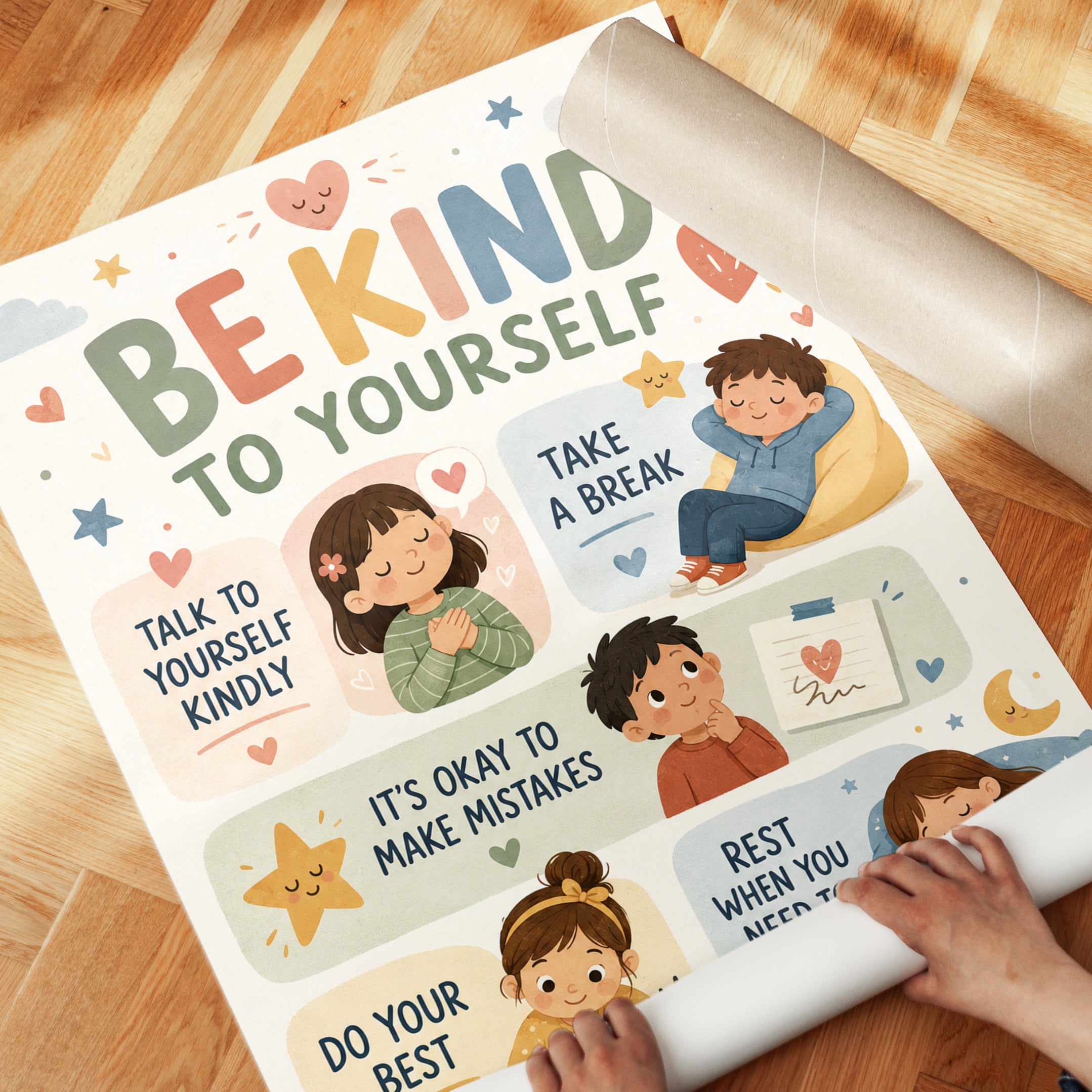 Self Care Poster Kids – Kindness Wall Art - detail