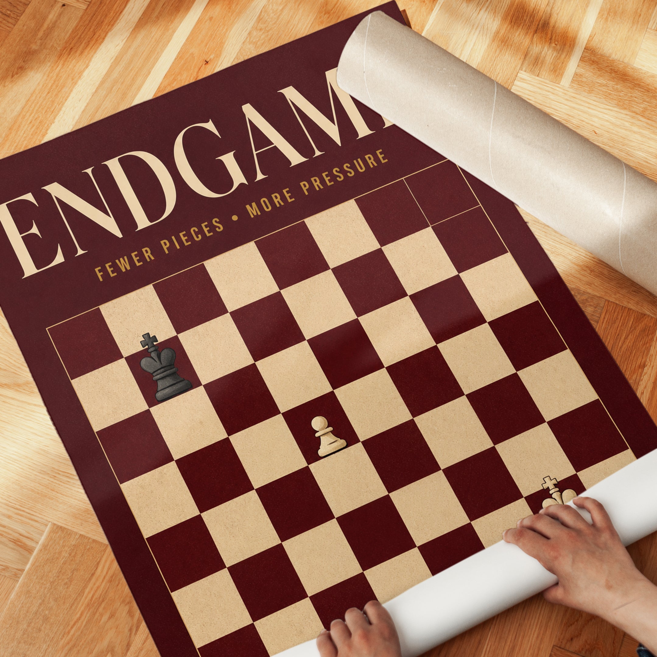 Chess Endgame Poster: Minimalist Burgundy and Cream Design - detail