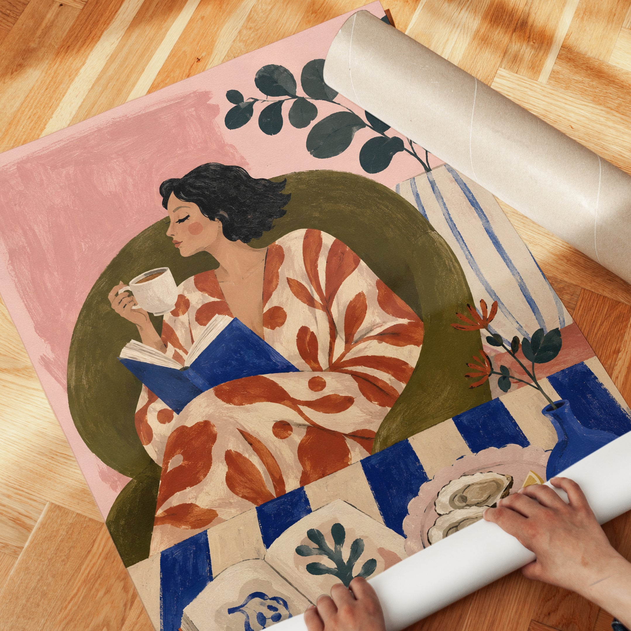 Woman Reading Wall Art – Coffee and Book Print - detail