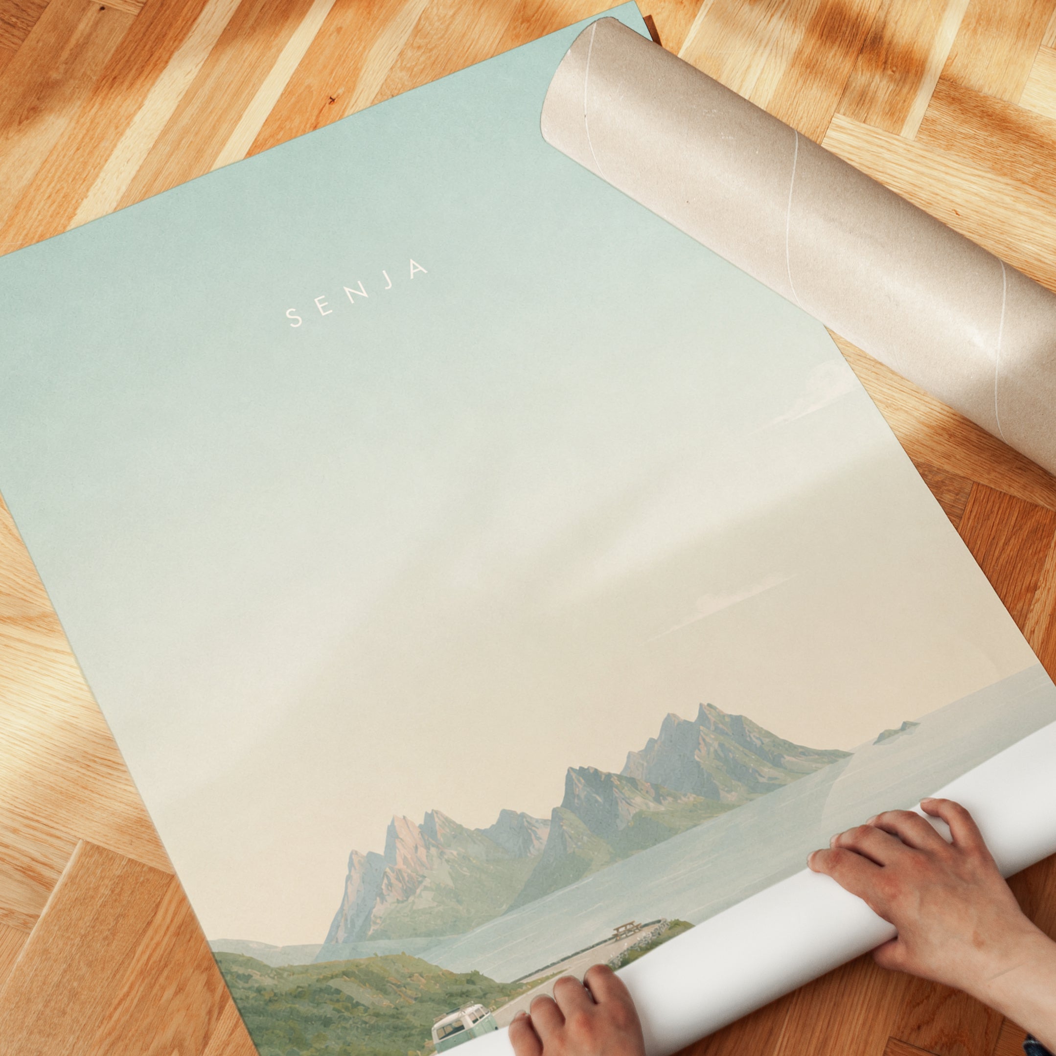 Senja Coastal Road Print: Minimalist Norwegian Landscape Art - detail