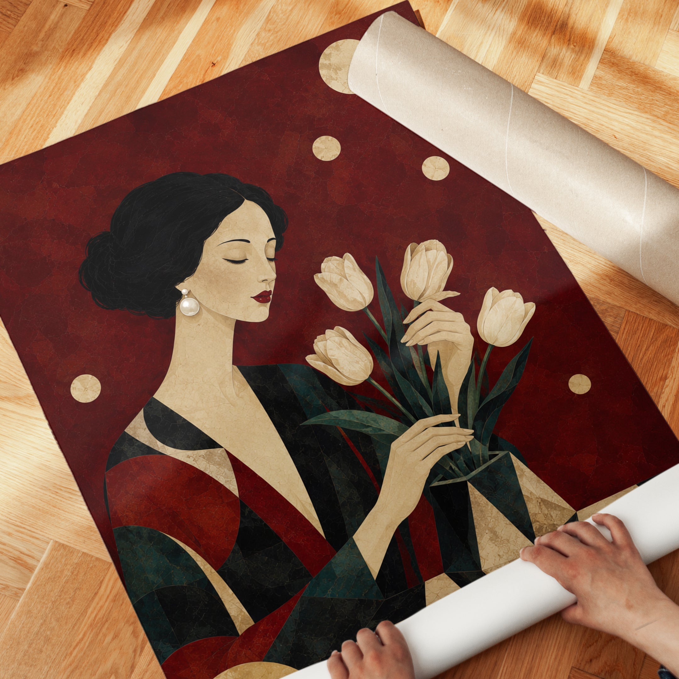 Art Deco Woman Print – Elegant Floral Wall Art - detail