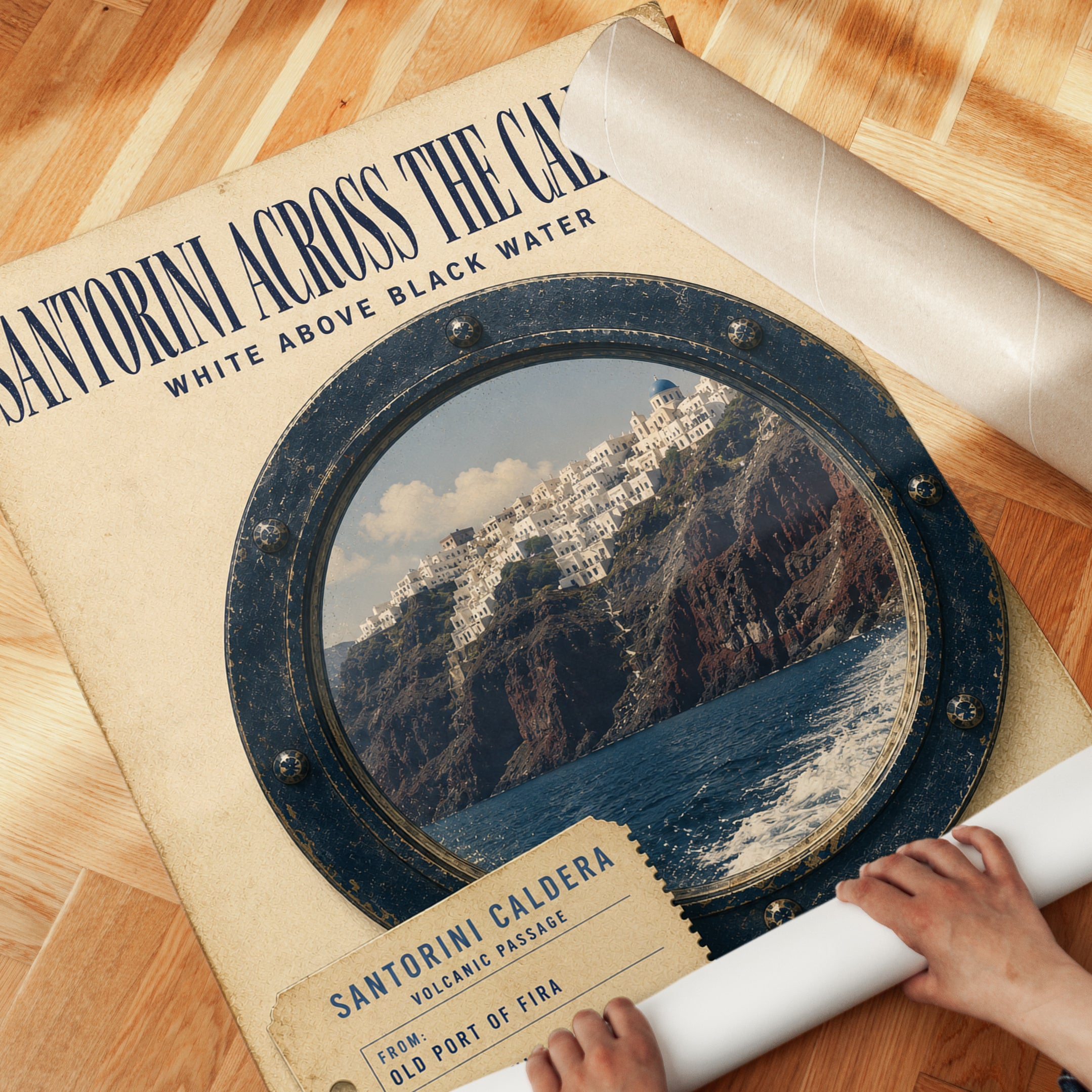 Santorini Travel Poster – Greece Wall Art - detail