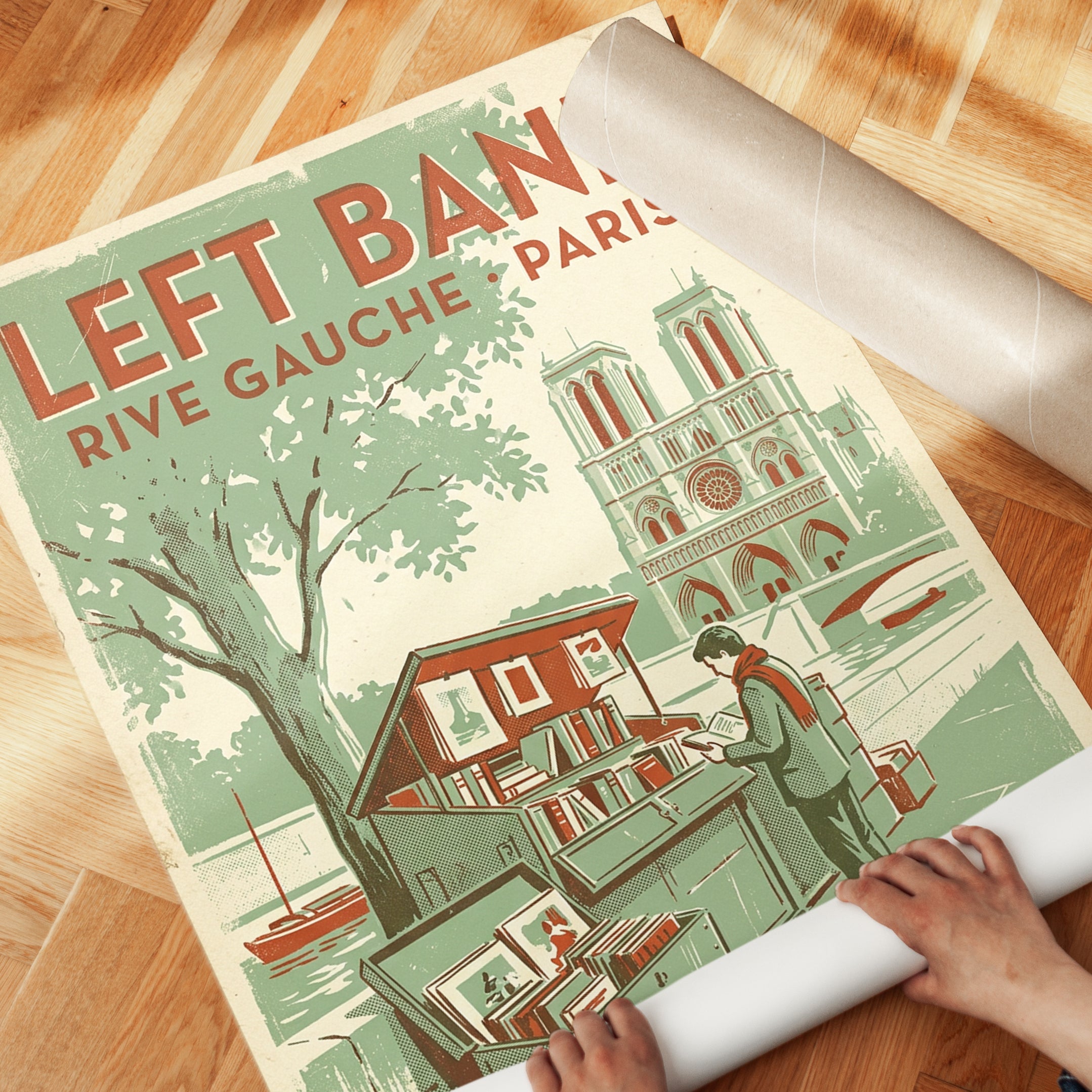 Left Bank Paris Poster: Vintage Travel Art With Notre Dame - detail