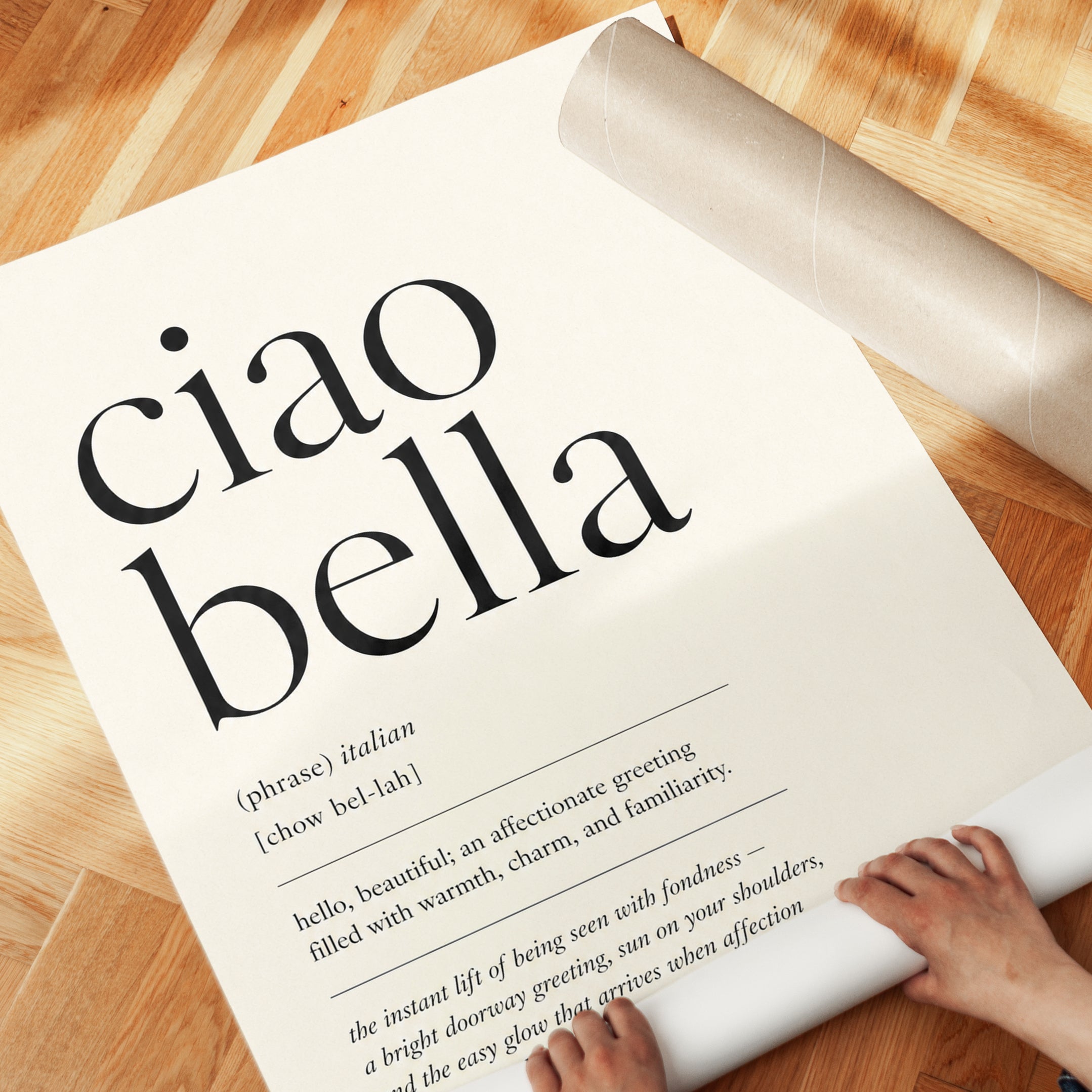 Ciao Bella Typography Print: Italian Phrase - detail