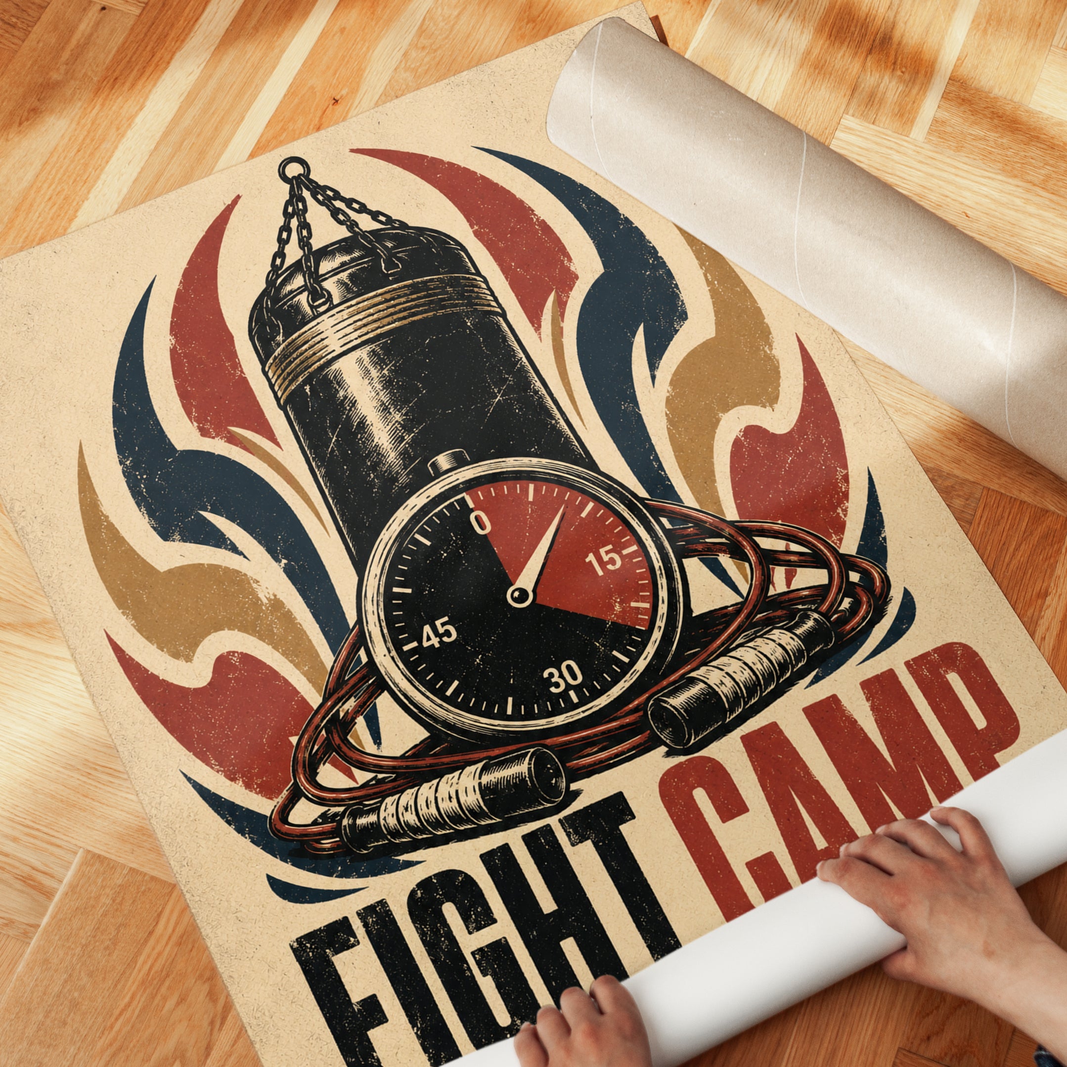 Fight Camp Boxing Poster: Vintage Propaganda Style Art Print - detail