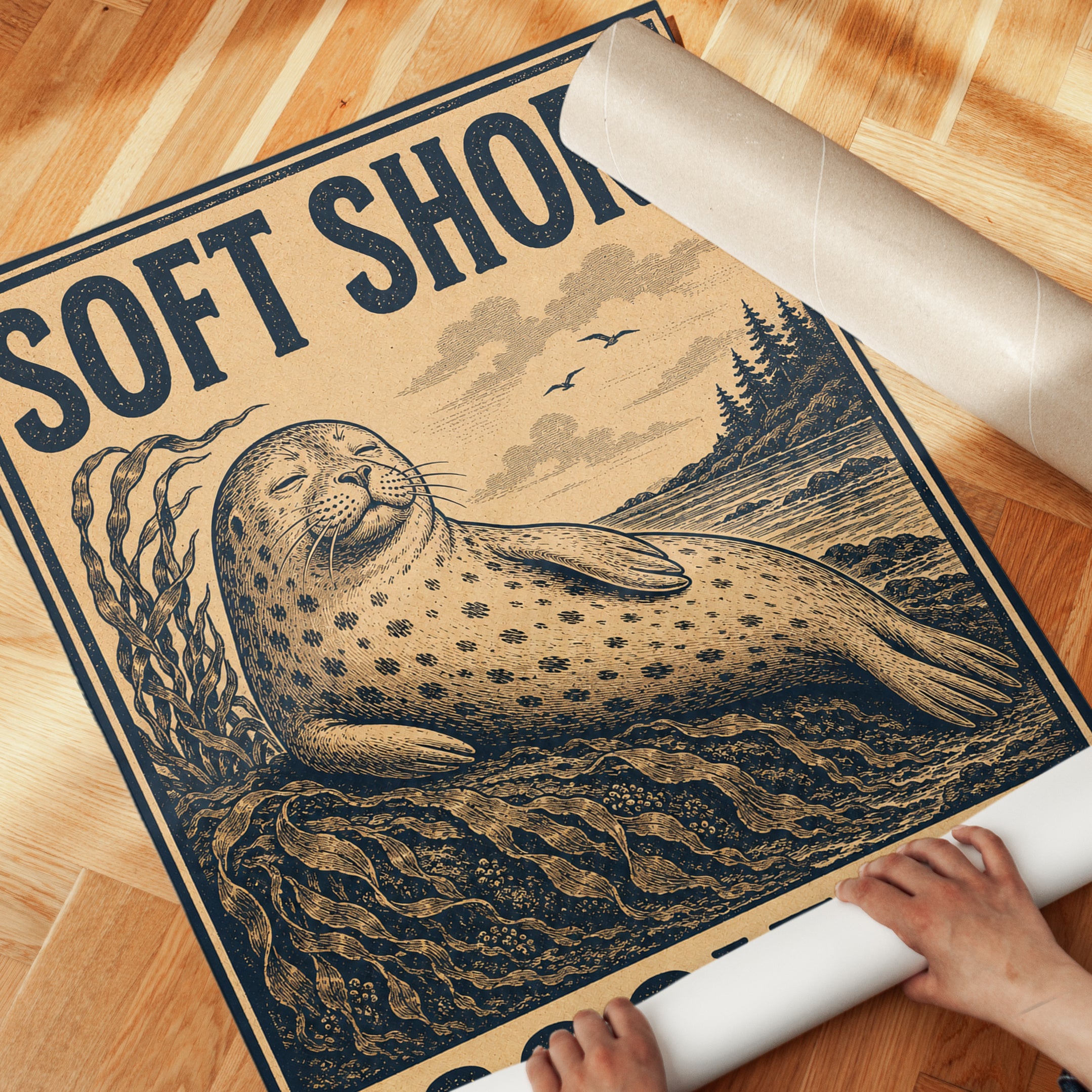 Coastal Seal Print – Vintage Illustration - detail
