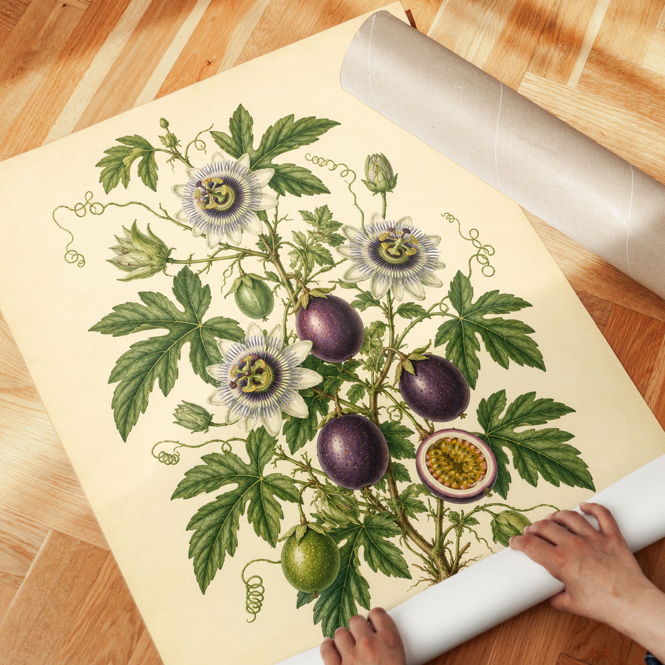 Passion Flower Botanical Print — Vintage Passionflower Illustration - detail