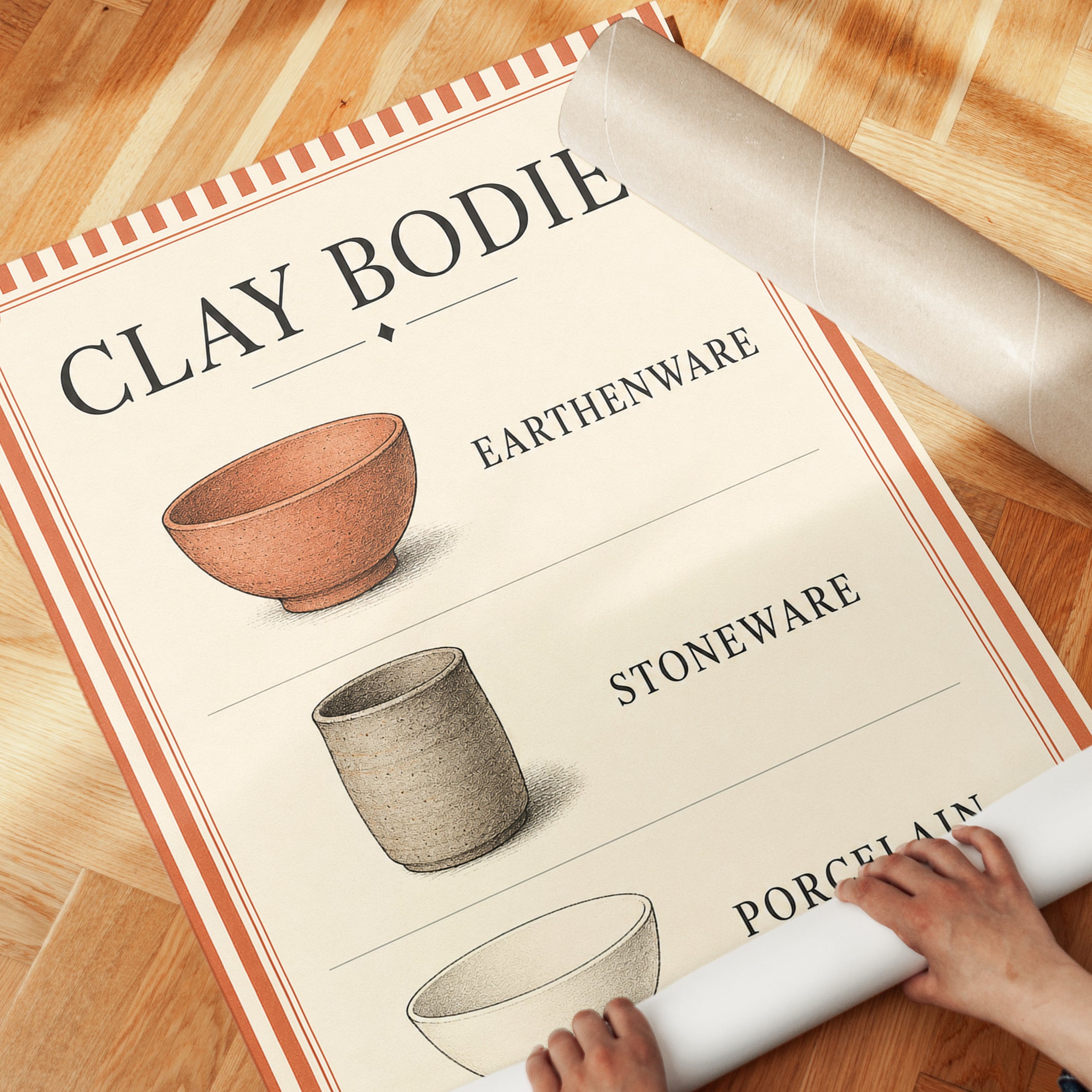 Kitchen Wall Art – Pottery Types Print - detail