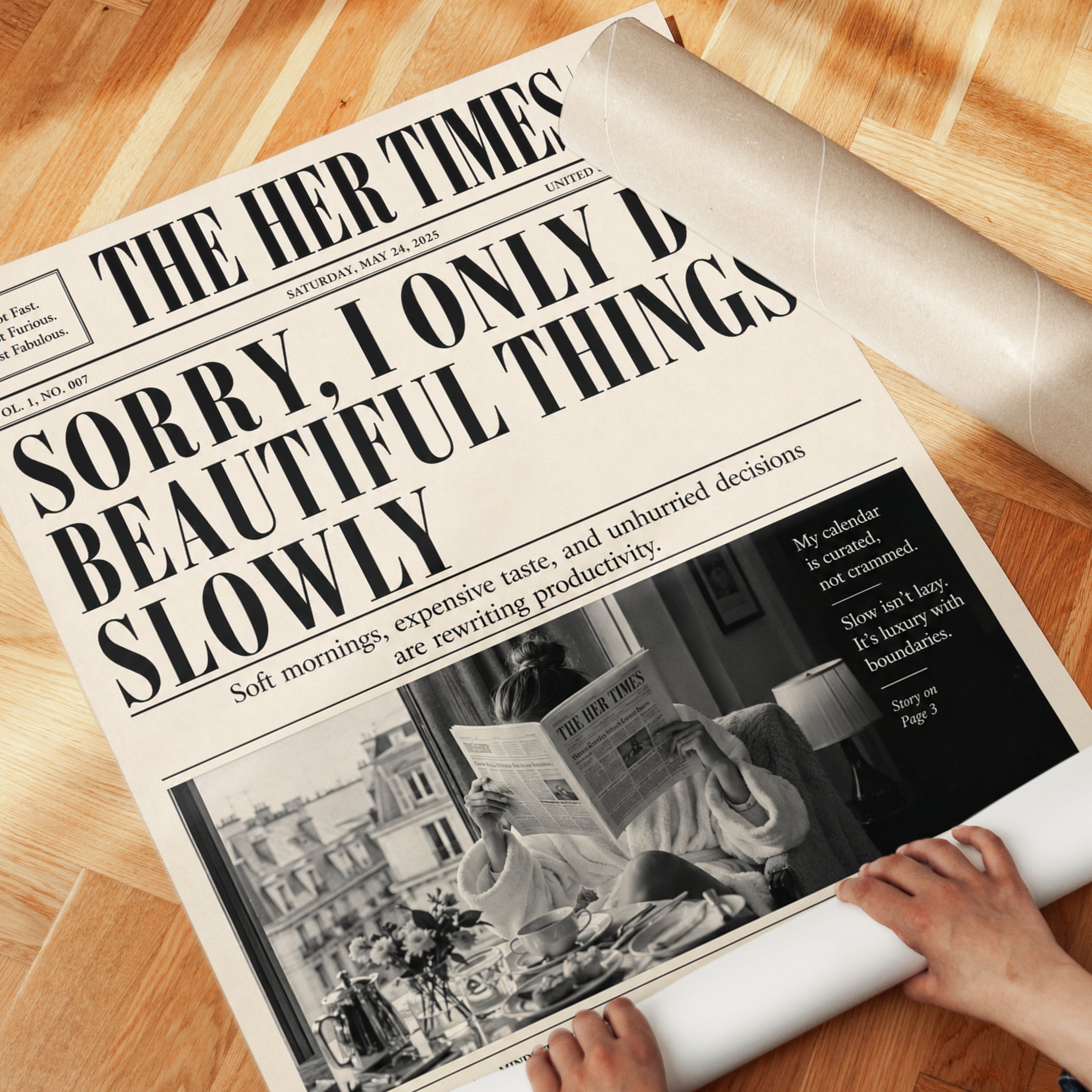 The Her Times Newspaper Art Print: Vintage Typography Poster - detail