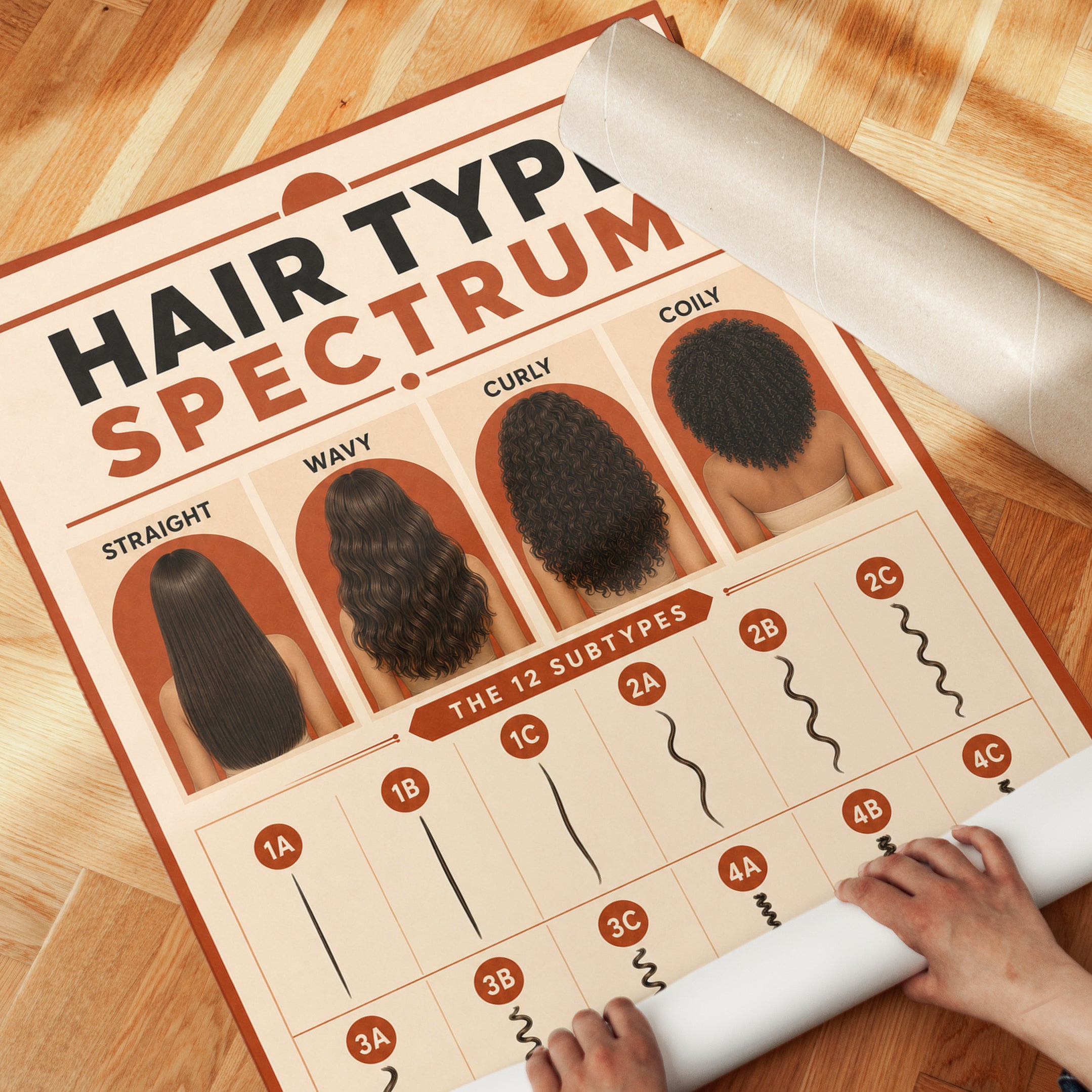 Hair Type Spectrum Chart: Vintage Educational Wall Art - detail