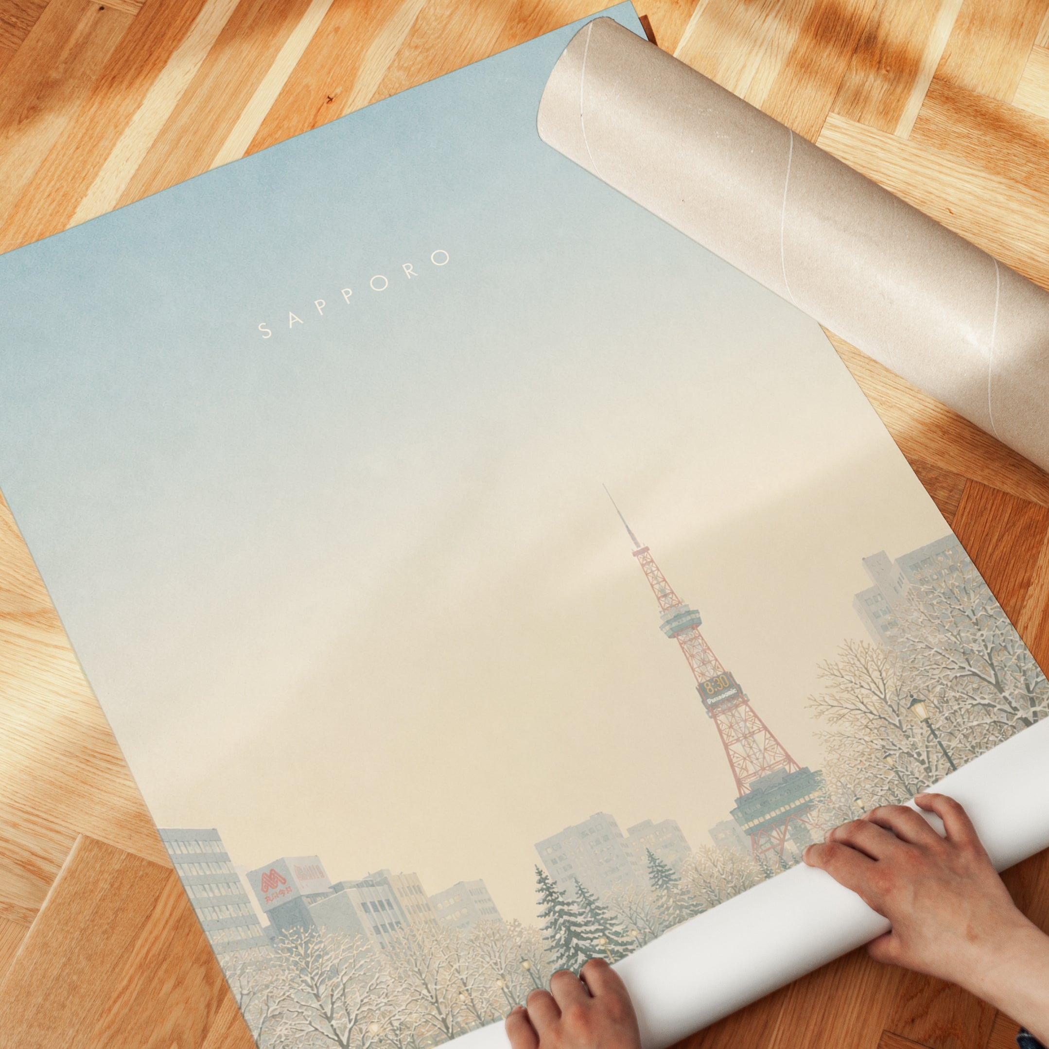 Sapporo Winter Tower Art Print: Snowy Japanese Cityscape - detail
