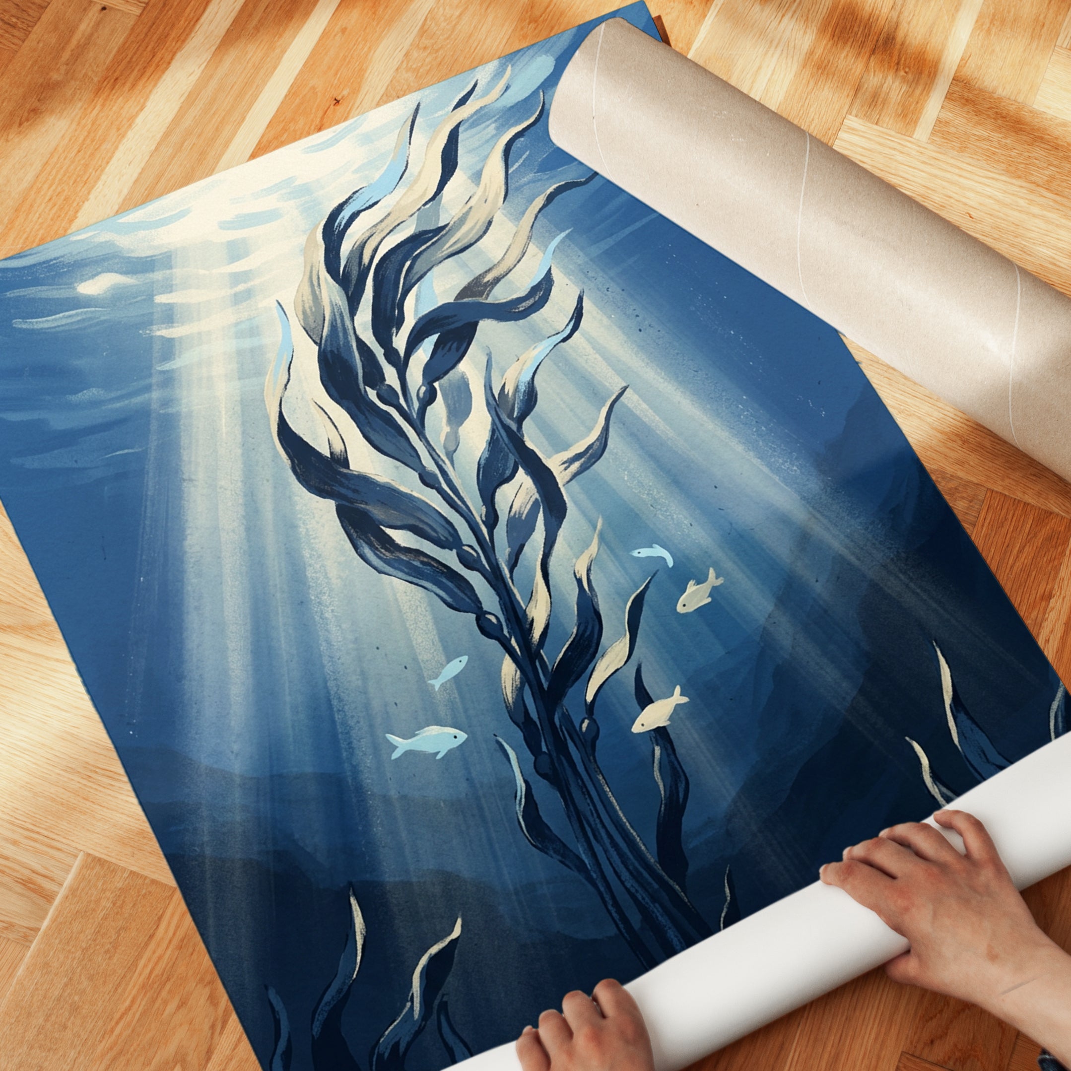 Underwater Kelp Forest Print — Ocean Depth Illustration - detail