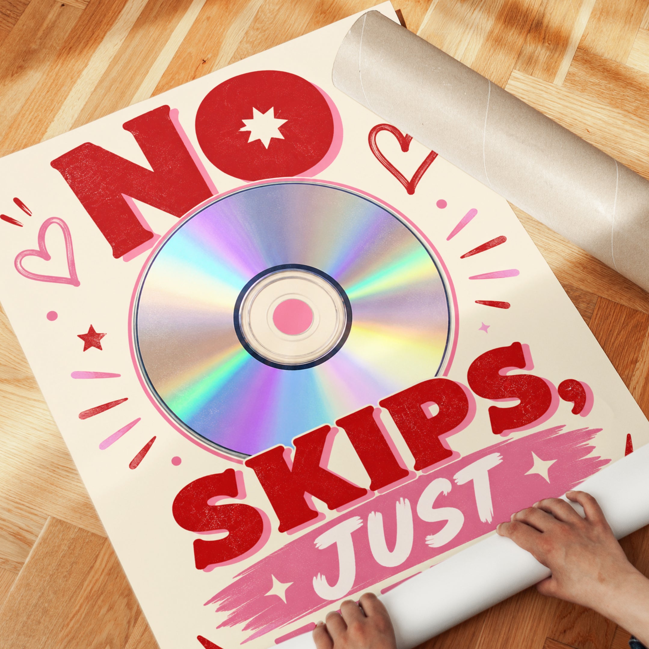 Retro Music Wall Art – No Skips Just Hits Print - detail
