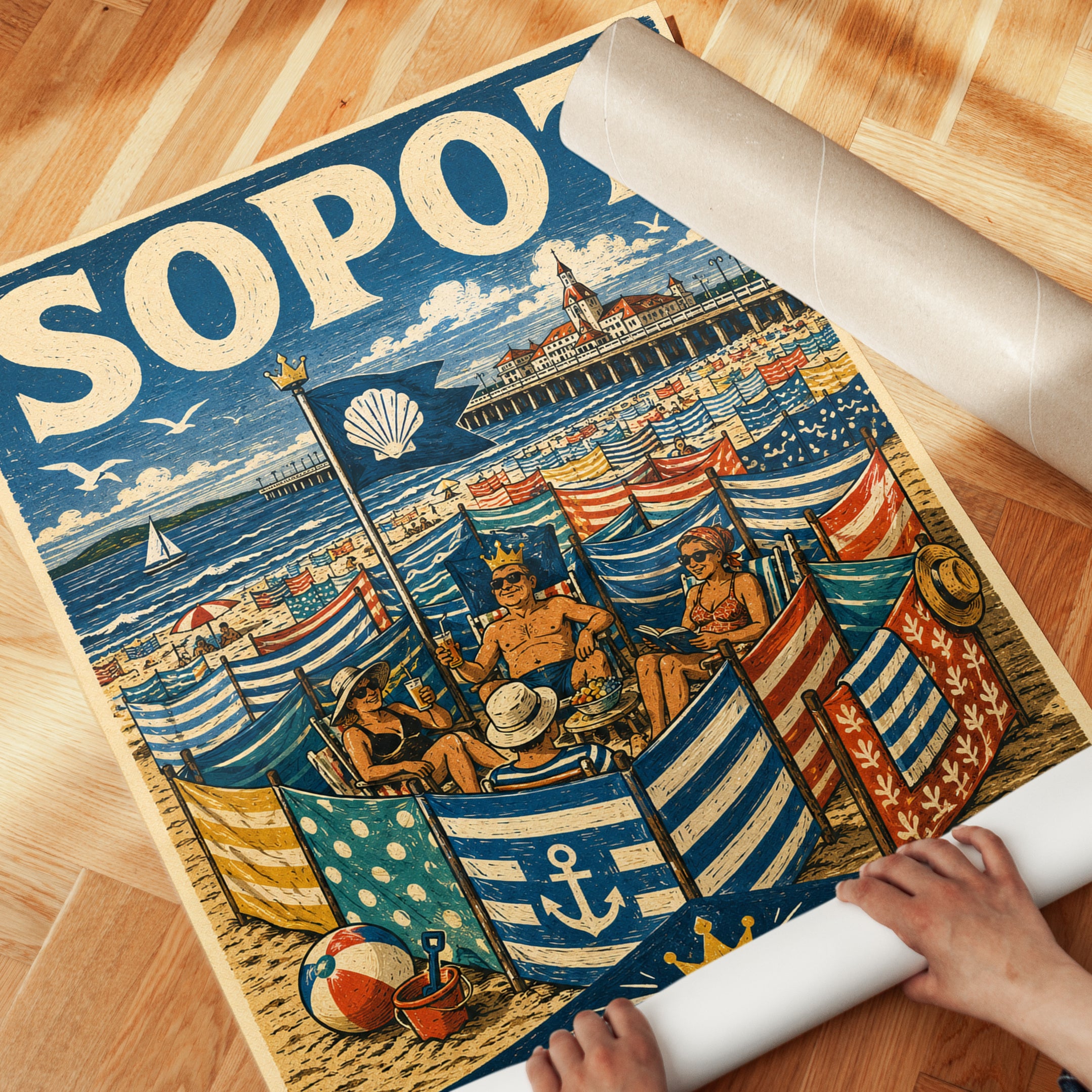 Sopot Travel Poster – Vintage Beach Print - detail