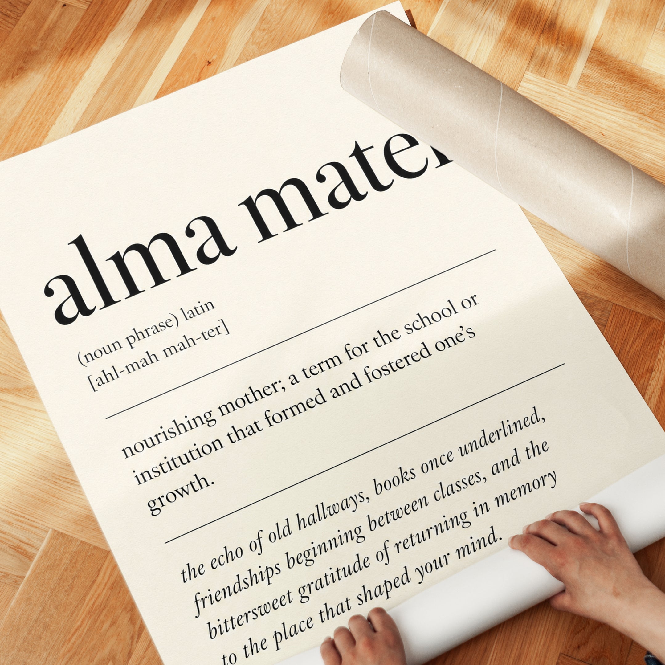 Alma Mater Definition Print: Minimalist Typography Wall Art - detail