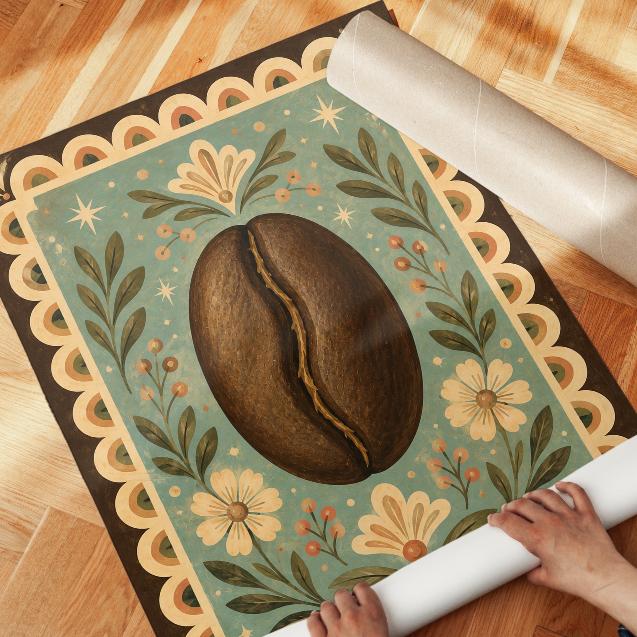 Coffee Bean Wall Art – Folk Art Kitchen Print - detail