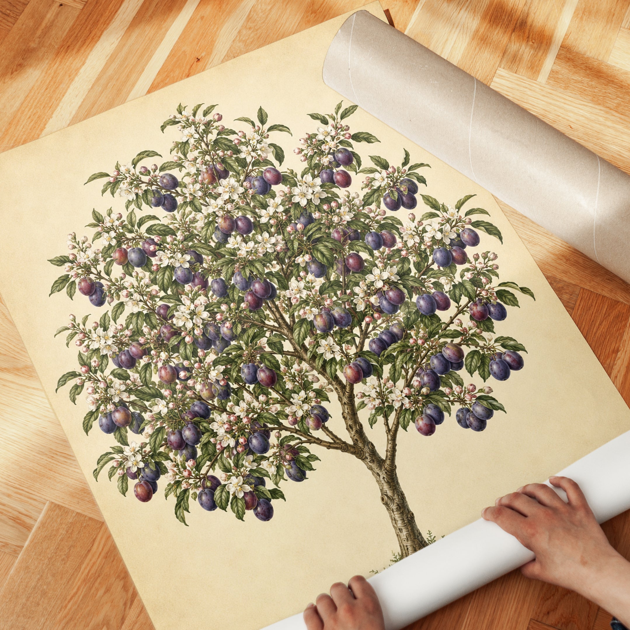Plum Tree Botanical Print: Vintage Fruit Illustration Wall Art - detail
