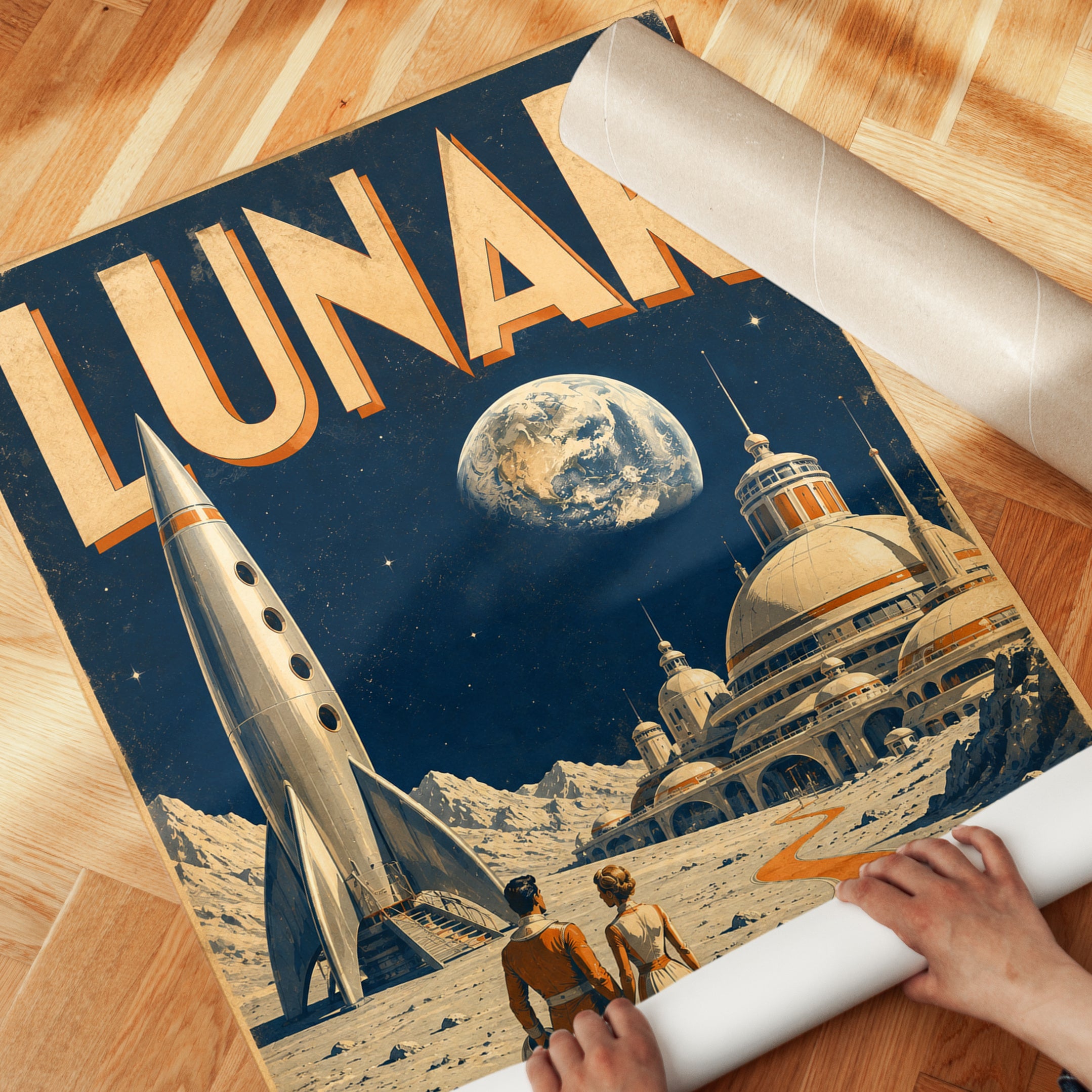 Vintage Space Poster – Retro Lunar Travel Print - detail