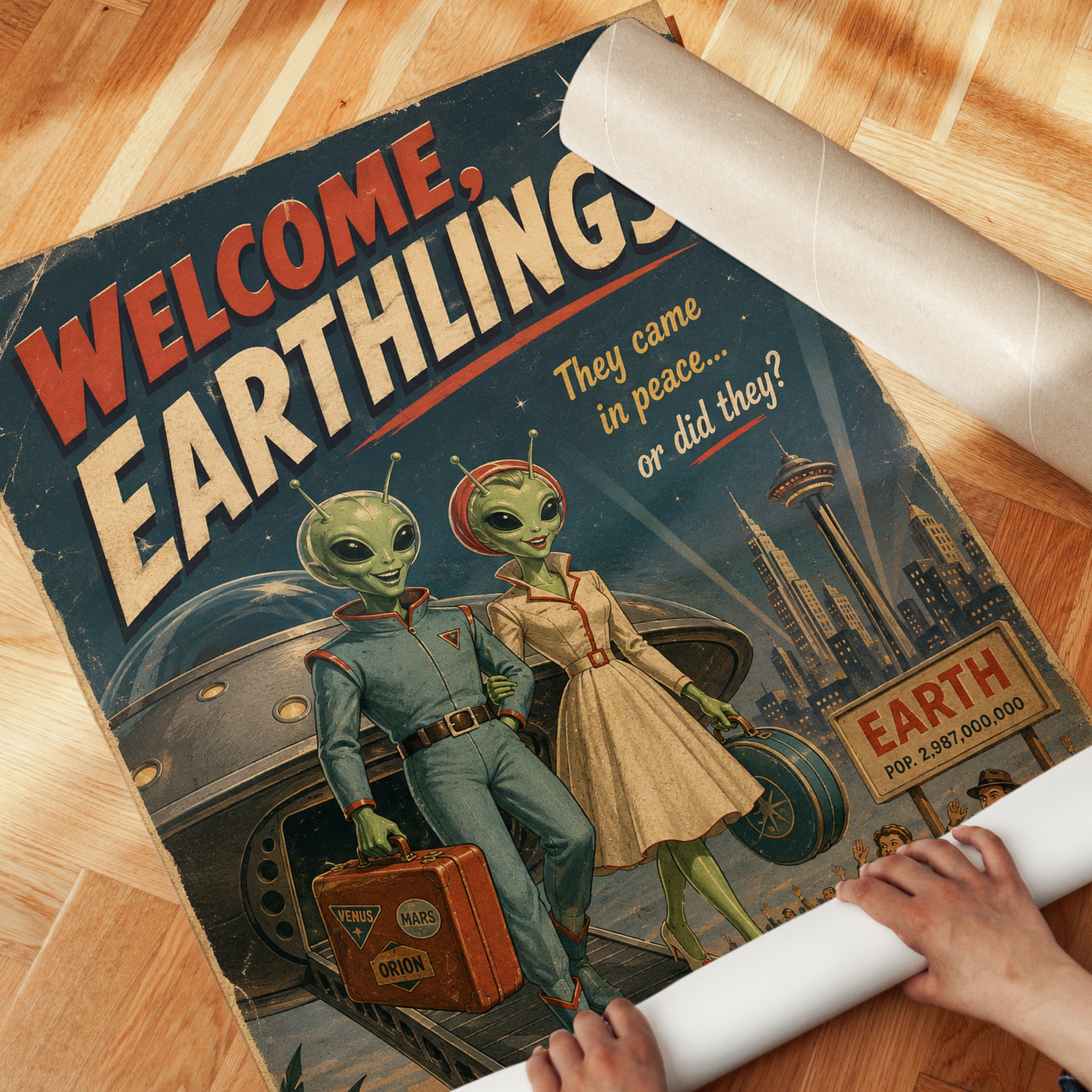 Retro Alien Poster – Vintage Sci Fi Wall Art - detail