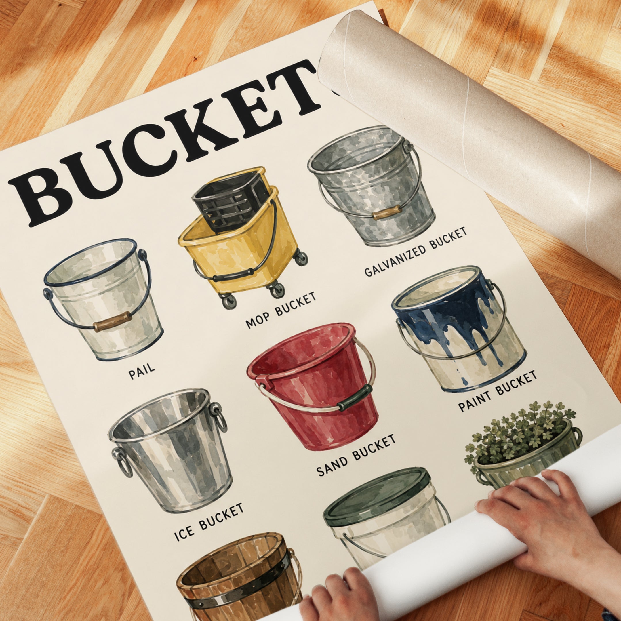 Vintage Bucket Collection Print: Illustrated Reference Poster - detail