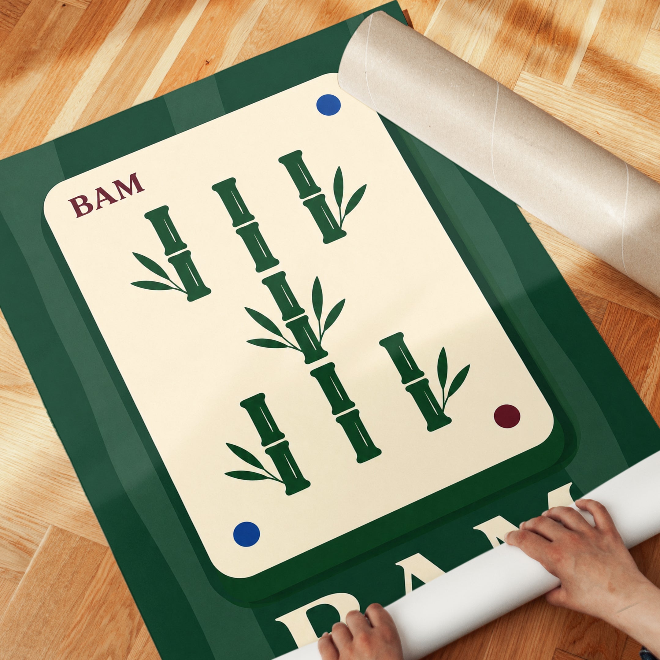 Mahjong Wall Art – Bamboo Tile Print - detail
