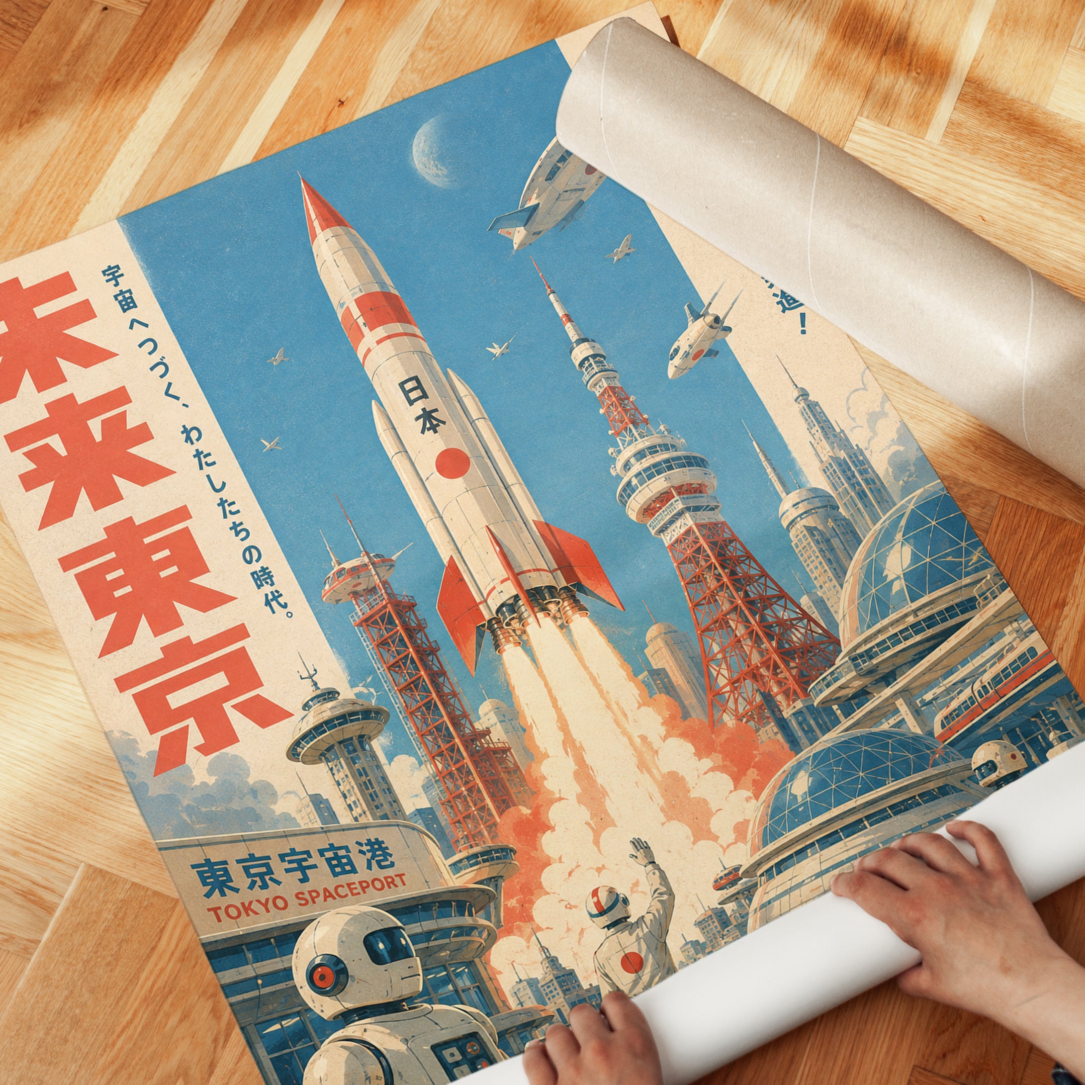 Retro Space Poster – Tokyo Spaceport Wall Art - detail