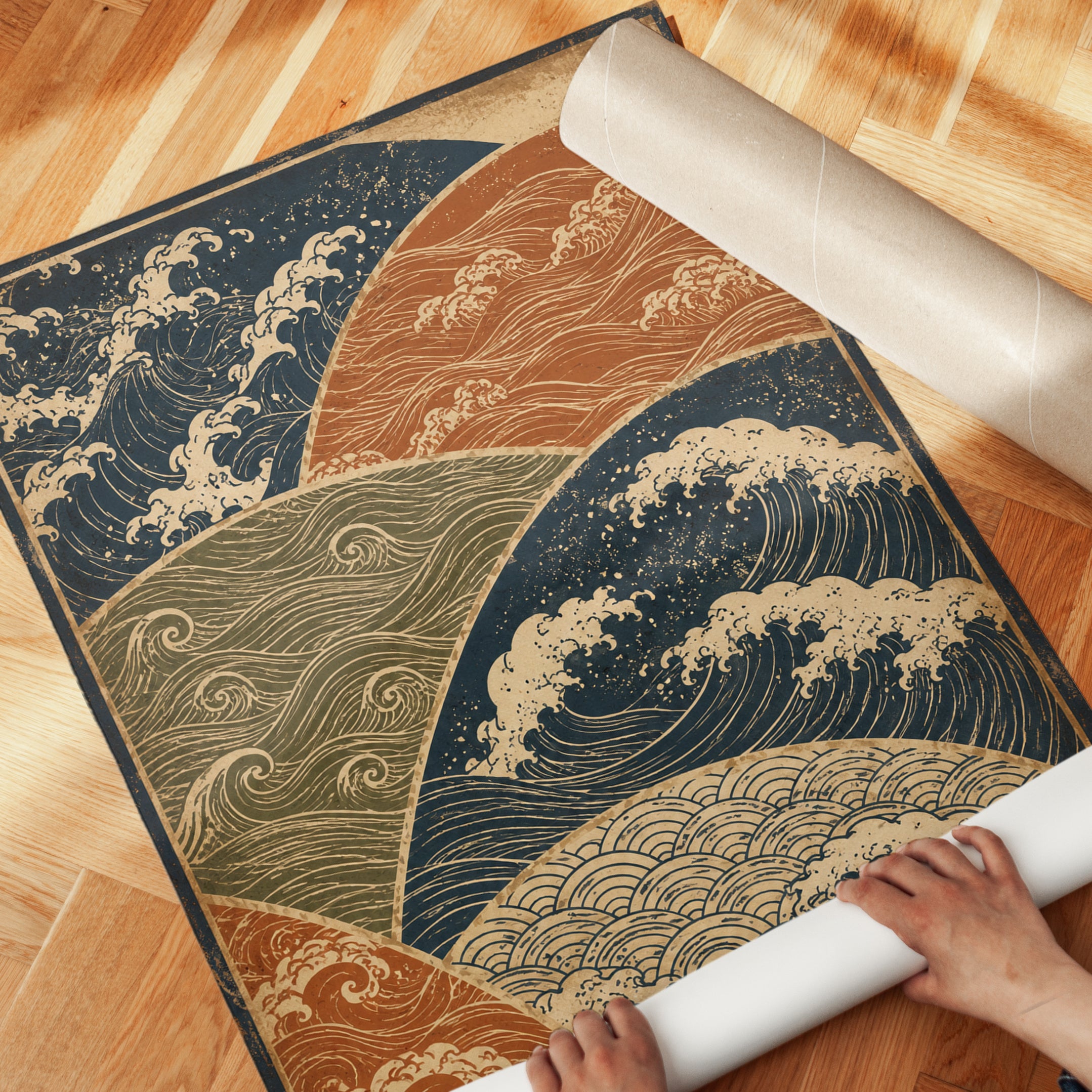 Japanese Wave Print: Ukiyo-e Style Coastal Wall Art (A4 to Large) - detail