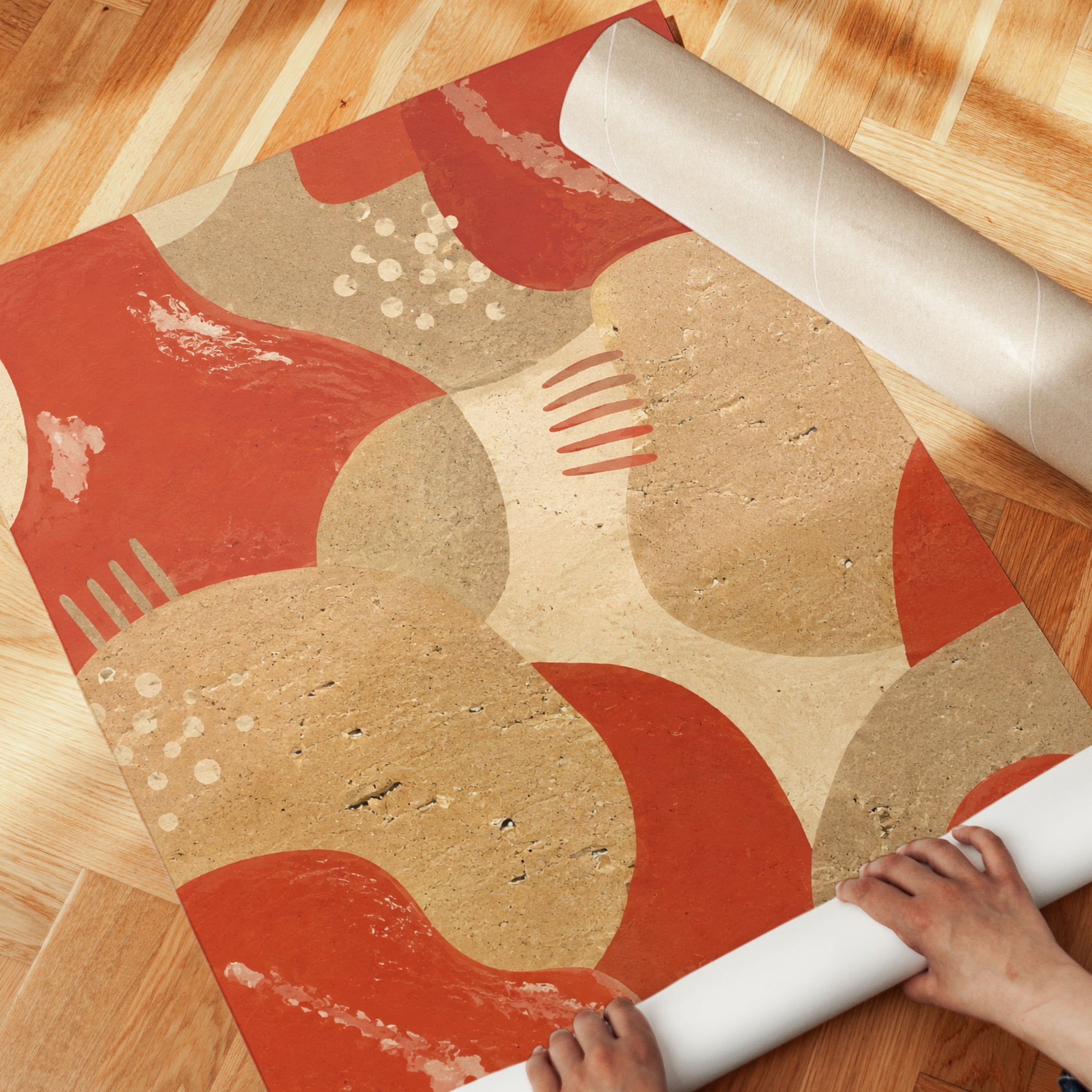 Abstract Organic Shapes Art Print: Red and Beige Mid-Century - detail