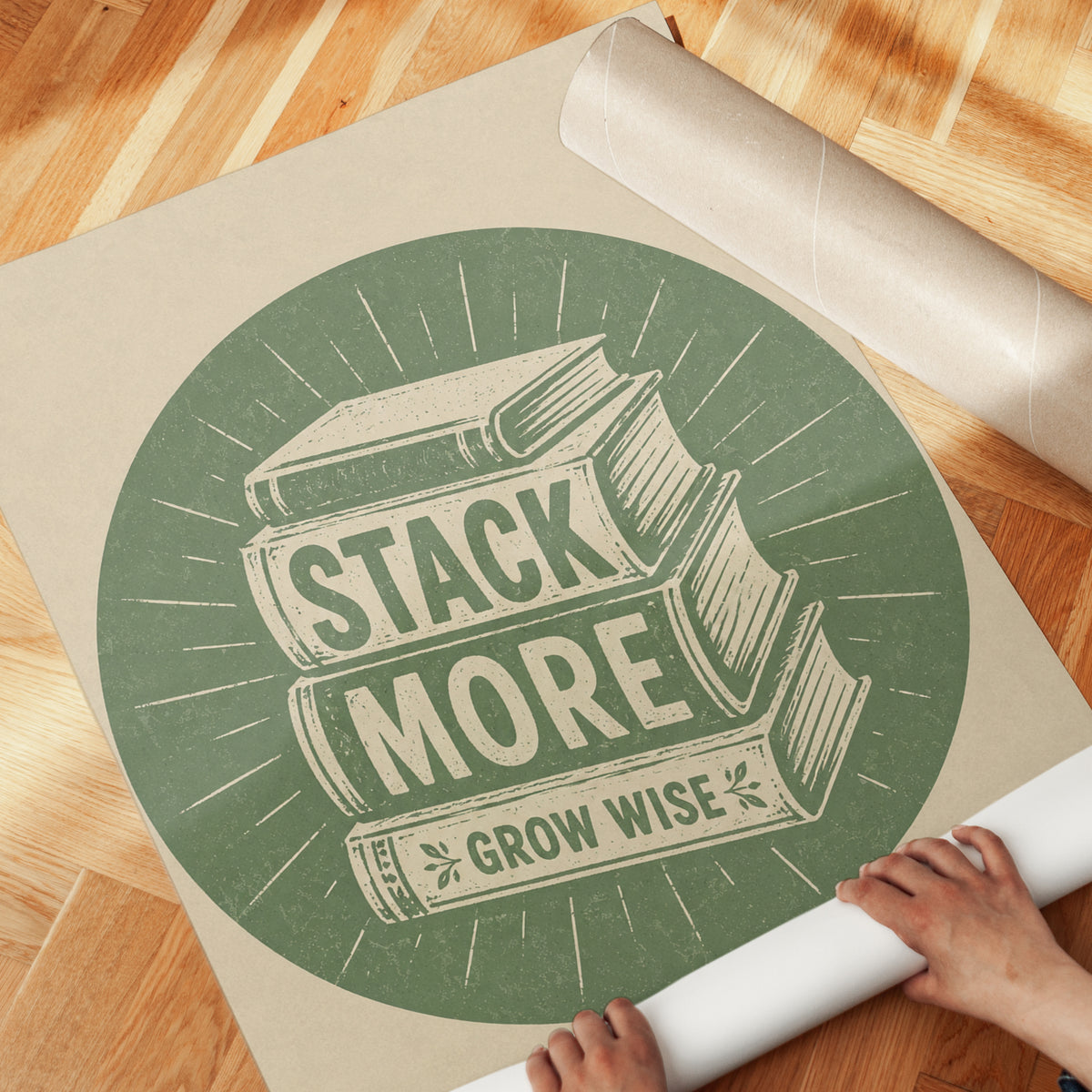 Stack More Grow Wise Print: Vintage Library Art - detail