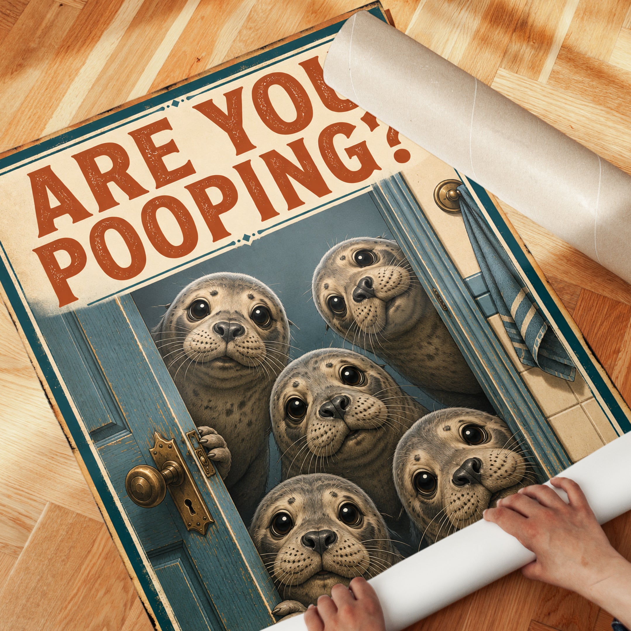 Bathroom Wall Art: Funny Seal Design (Vintage Style - detail