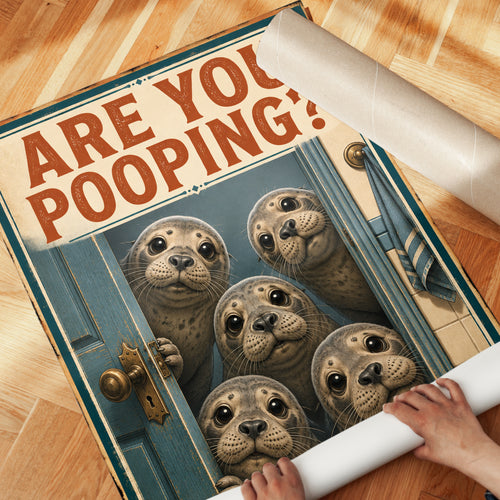 Bathroom Wall Art: Funny Seal Design (Vintage Style - detail