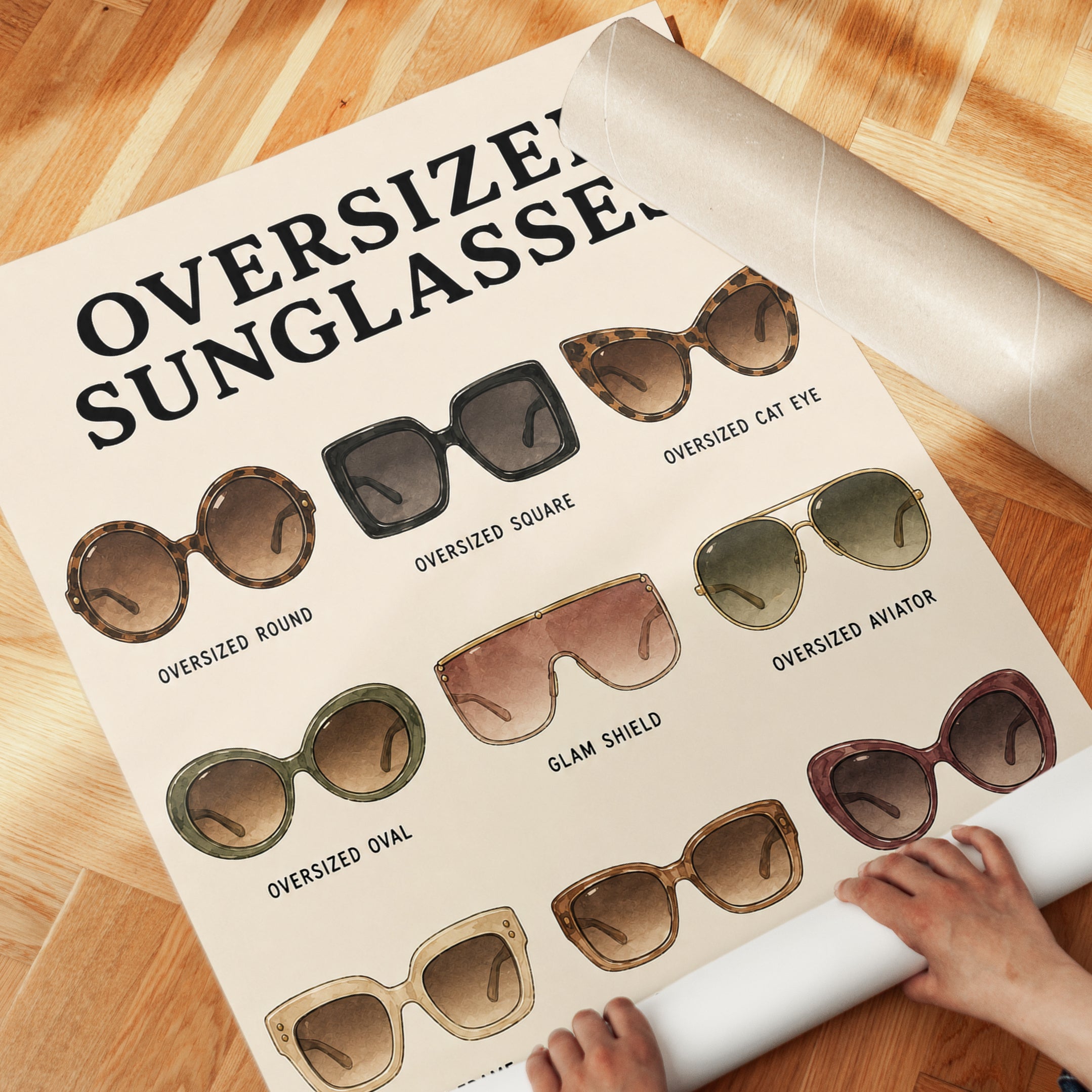 Oversized Sunglasses Guide Poster: Retro Fashion Wall Art - detail