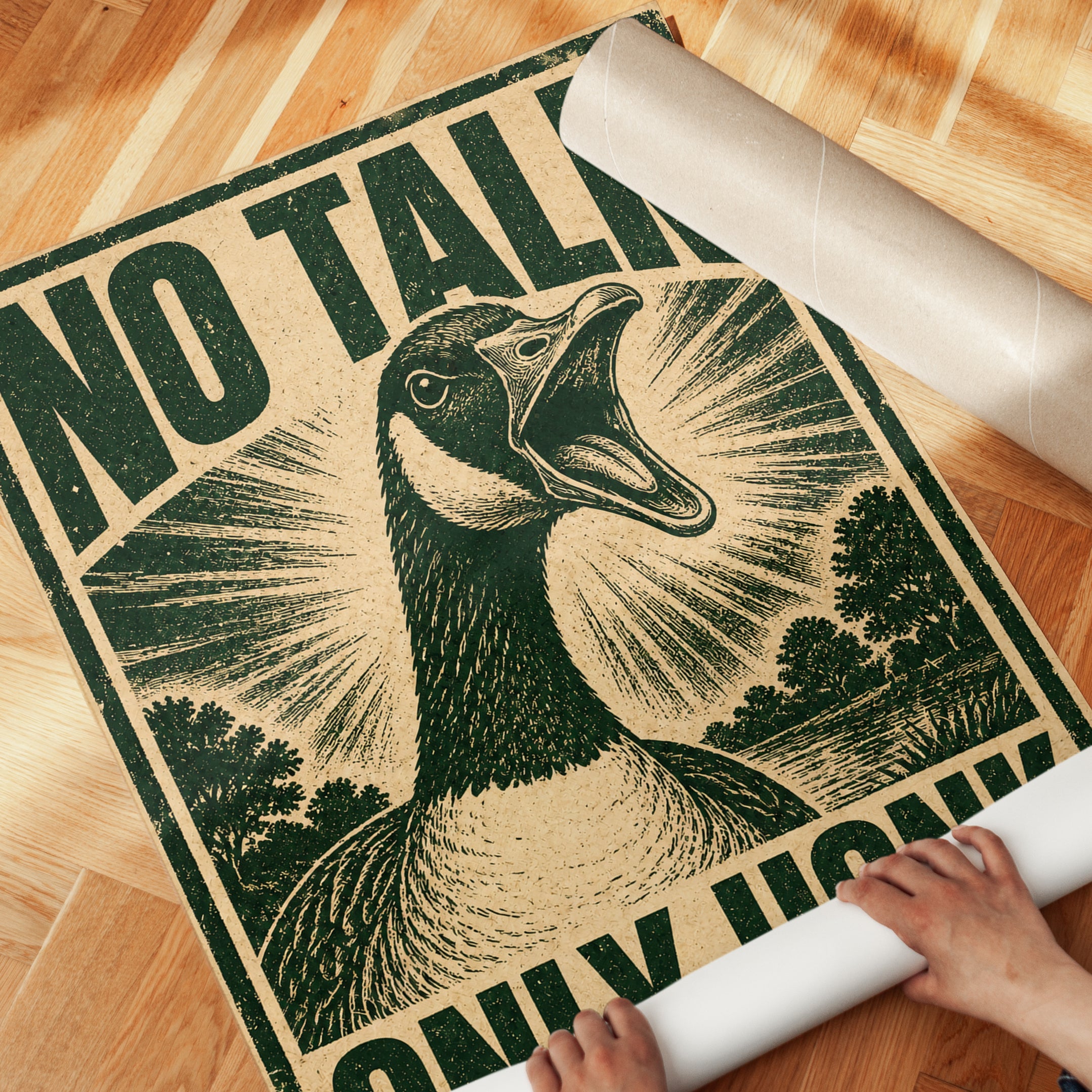 No Talk Only Honk Goose Print: Vintage Propaganda Poster Art - detail