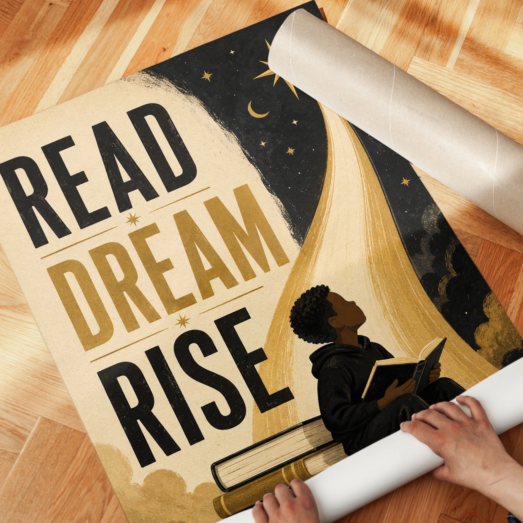 Read Dream Rise Print – Reading Quote Wall Art - detail