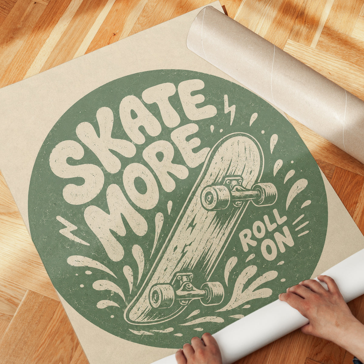 Skate More Poster: Retro Skateboard Art - detail