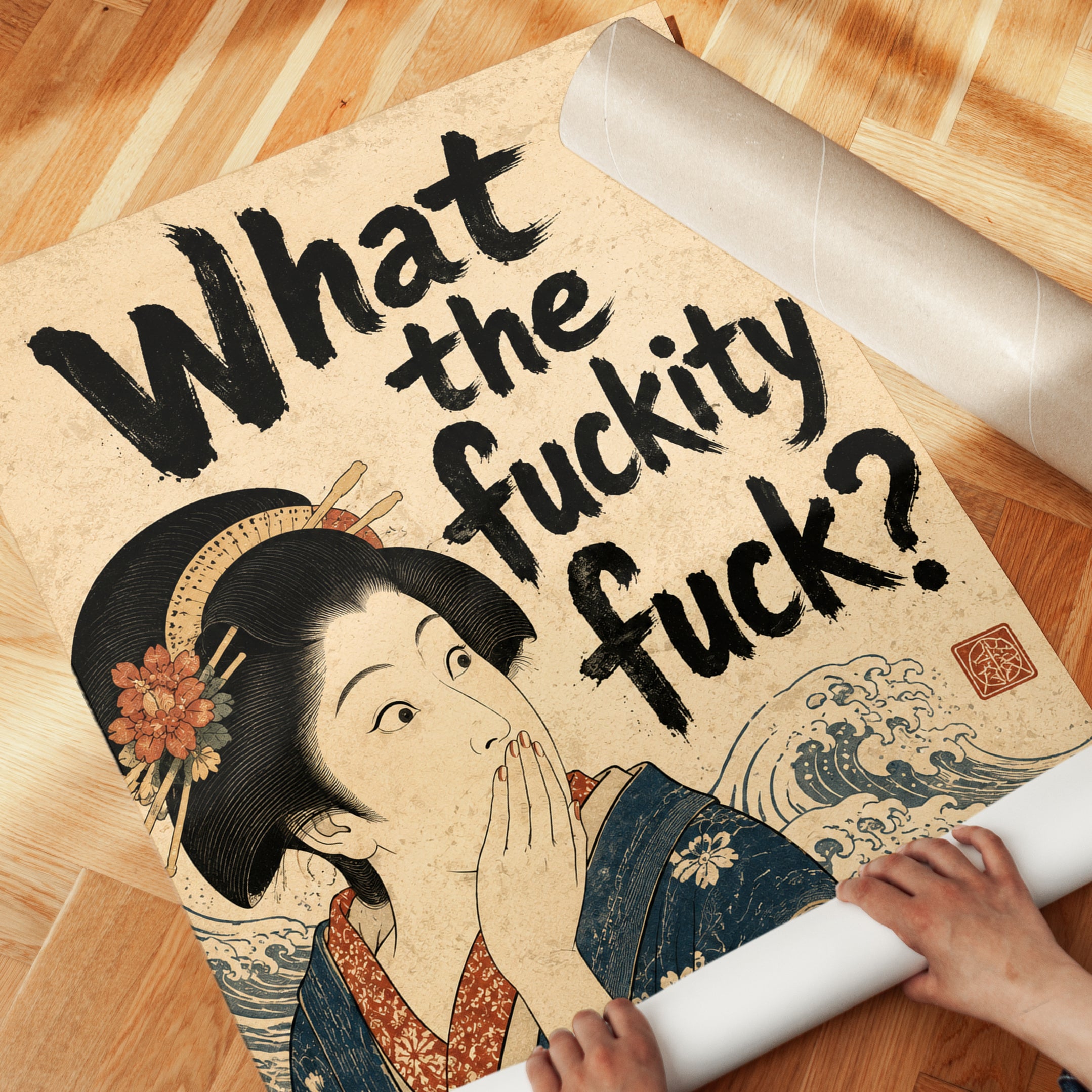 Funny Bathroom Wall Art – Japanese Print - detail