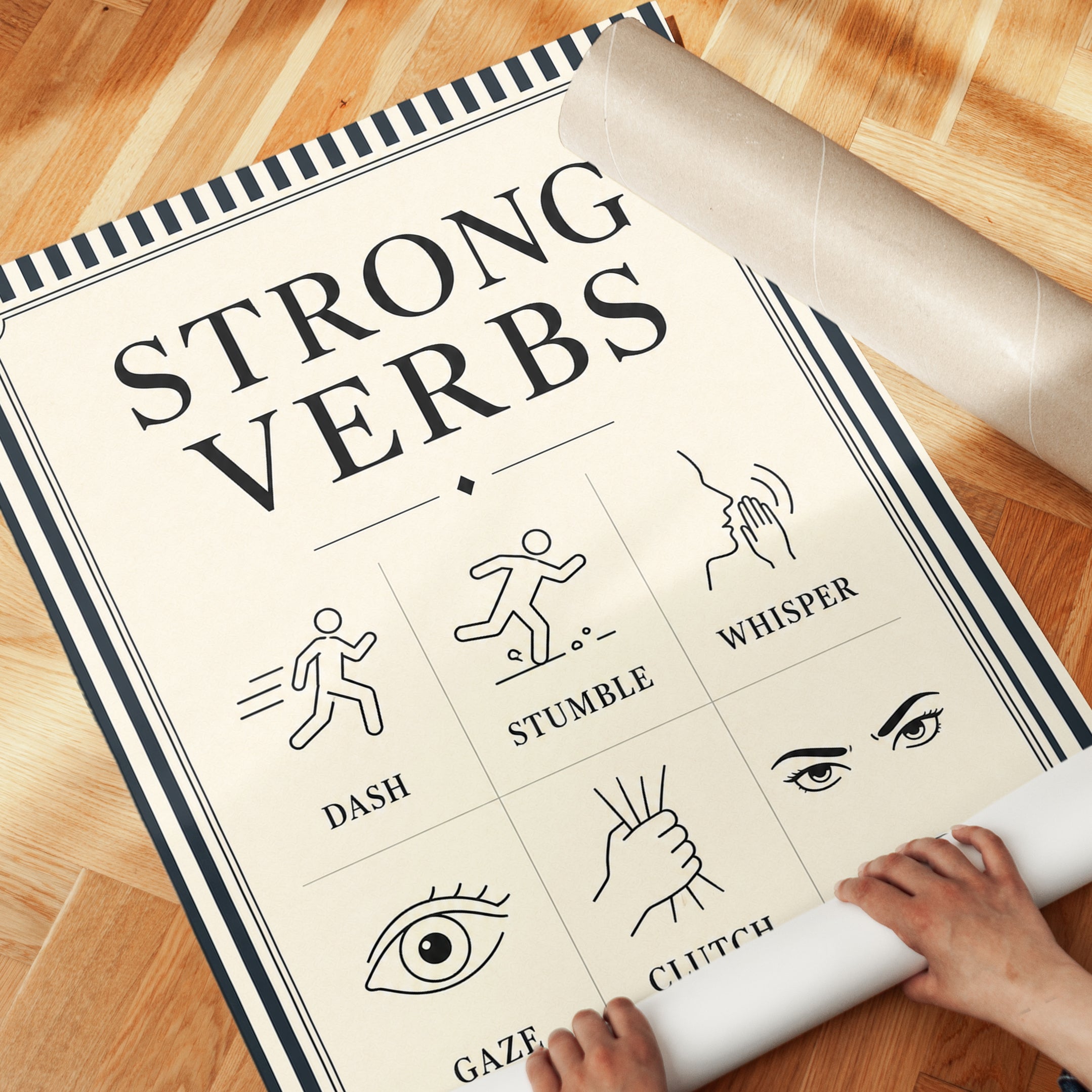Strong Verbs Typography Poster: Vintage Educational Art Print - detail