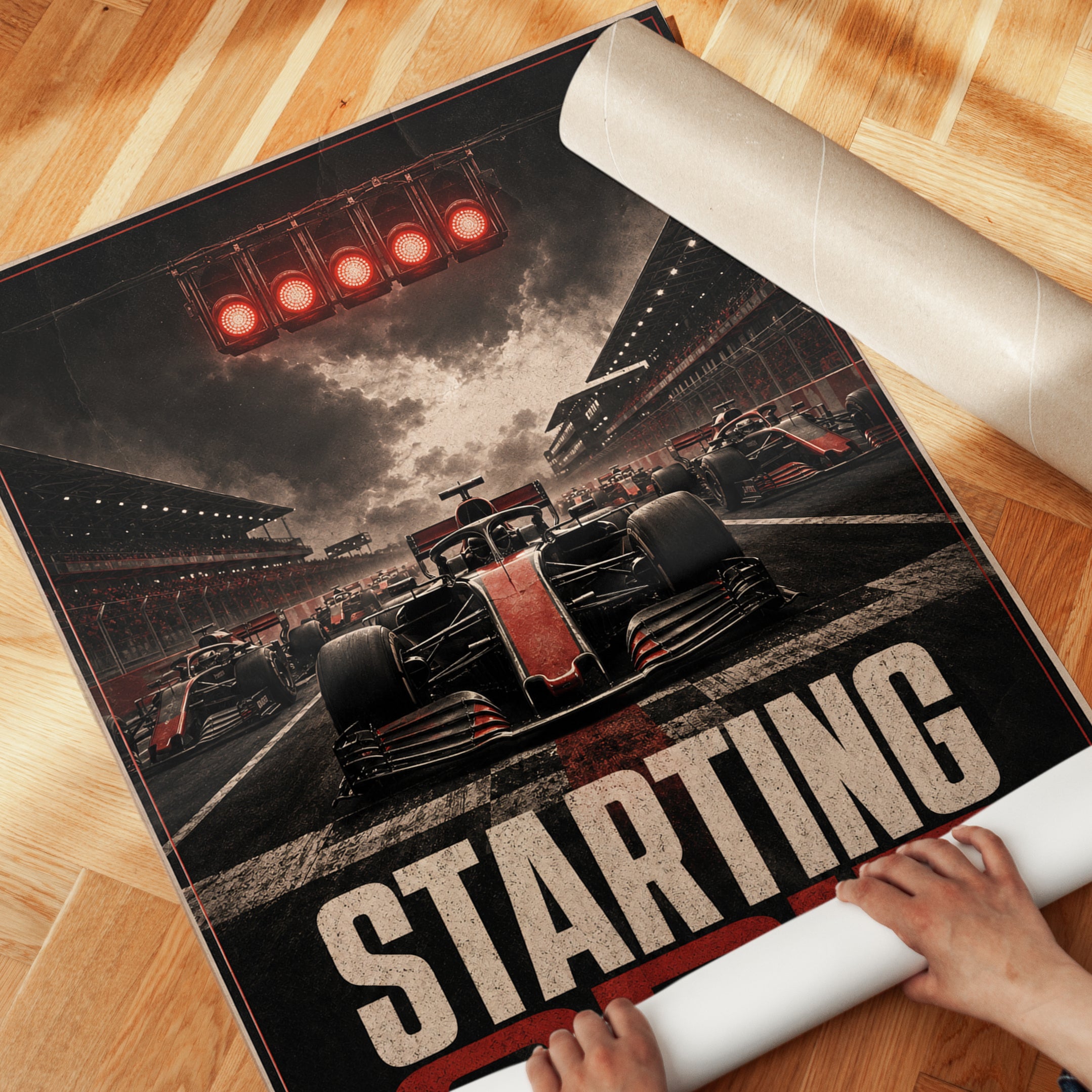Starting Grid Formula 1 Poster: Vintage Racing Red and Black - detail